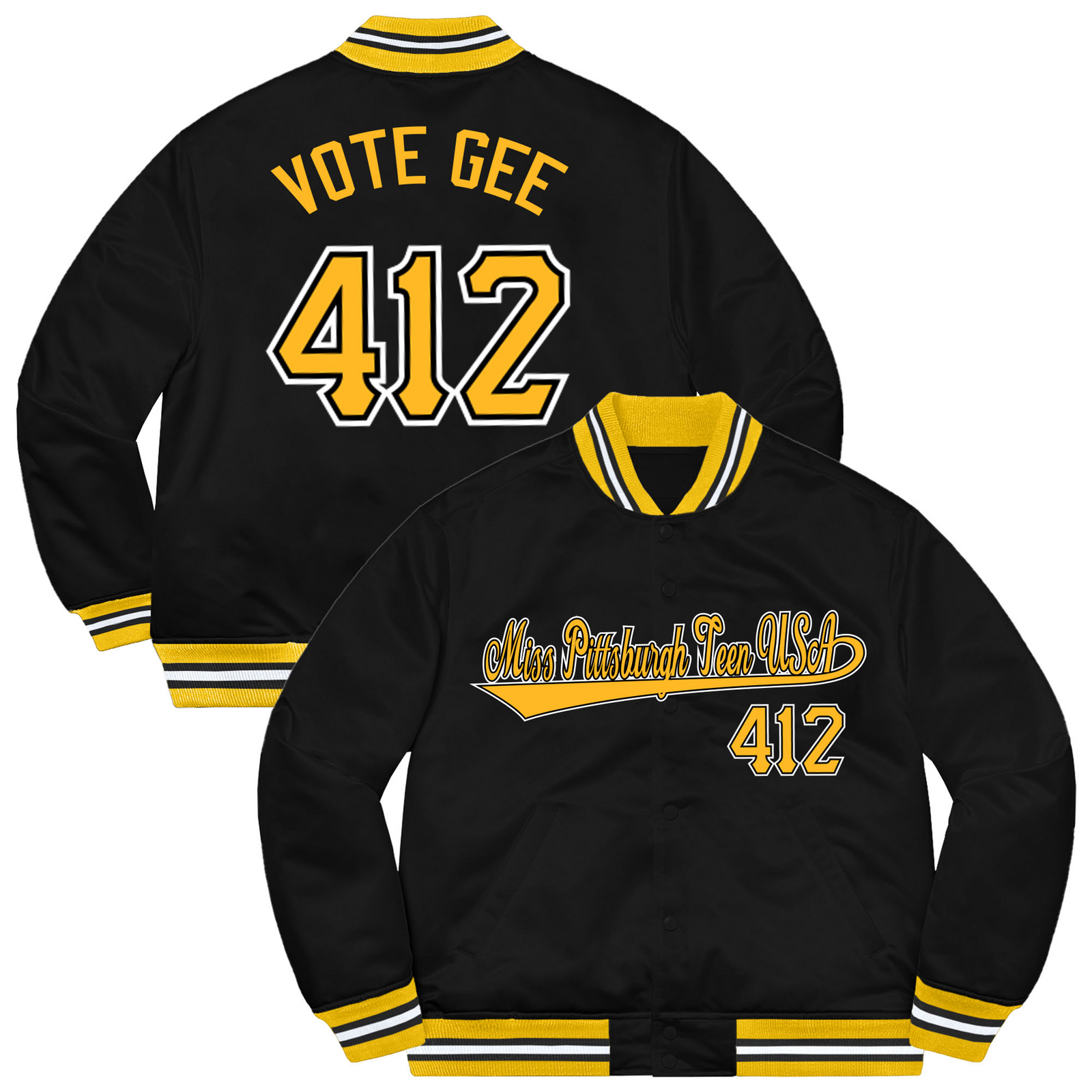Custom Black Gold-White Letterman Solider Classic Style Varsity Full-Snap Jacket & GiAnna