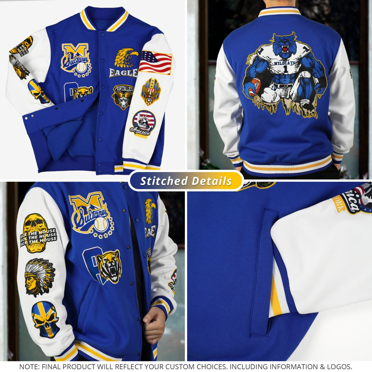 Custom Purple Gold White Bats Pumpkins Ghost Patterns Halloween Letterman Jacket | Custom Letterman Jacket,Add Name and Numbern,Sublimation Printed & Stitched,Perfect for Parties | KXKSHOP