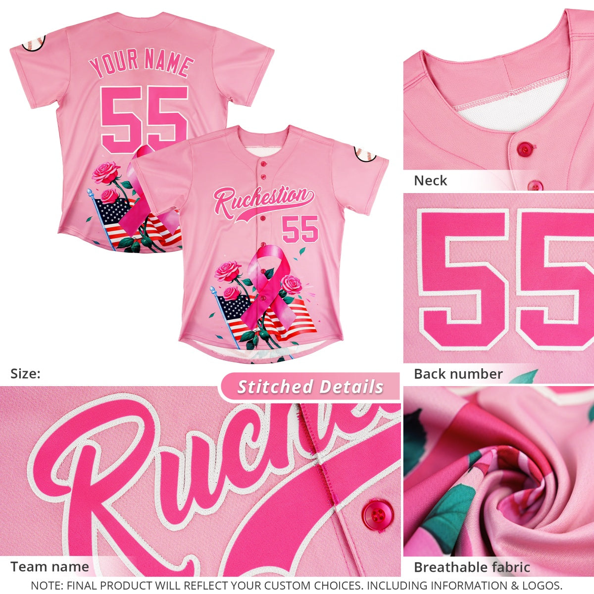 Custom White Pink Mother's Day Style Graffiti Pattern Stretch Fabric Baseball Jersey| KXKSHOP