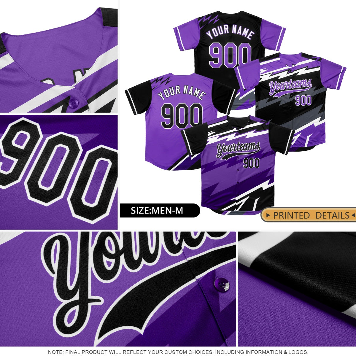 Custom Black White Gray short sleeves Reversible Lightning Pattern Graffiti Graffiti Pattern Lightweight Baseball Jersey| KXKSHOP