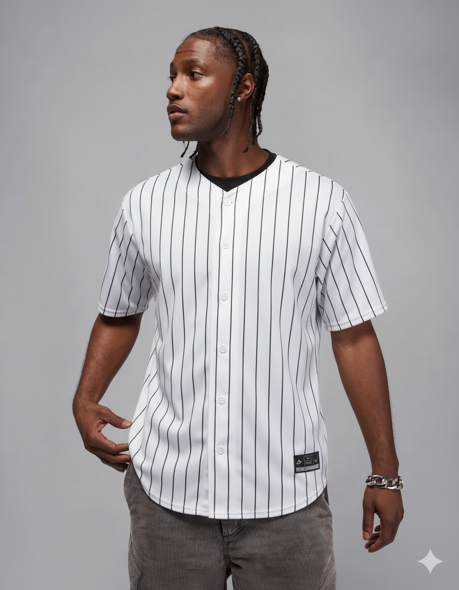 White Black Stripe Fashion Authentic Baseball Jersey For Men Team Sports |Custom Name & Number | Durable Breathable | KXKSHOP