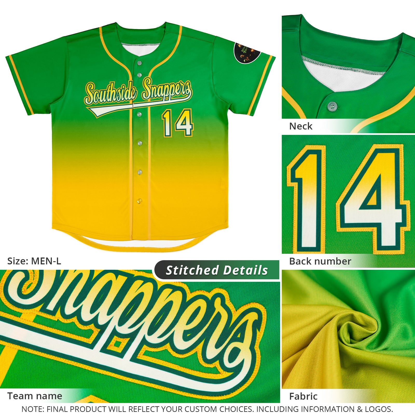 Custom Neon Green Gold Gradient Fashion Authentic Baseball Jersey