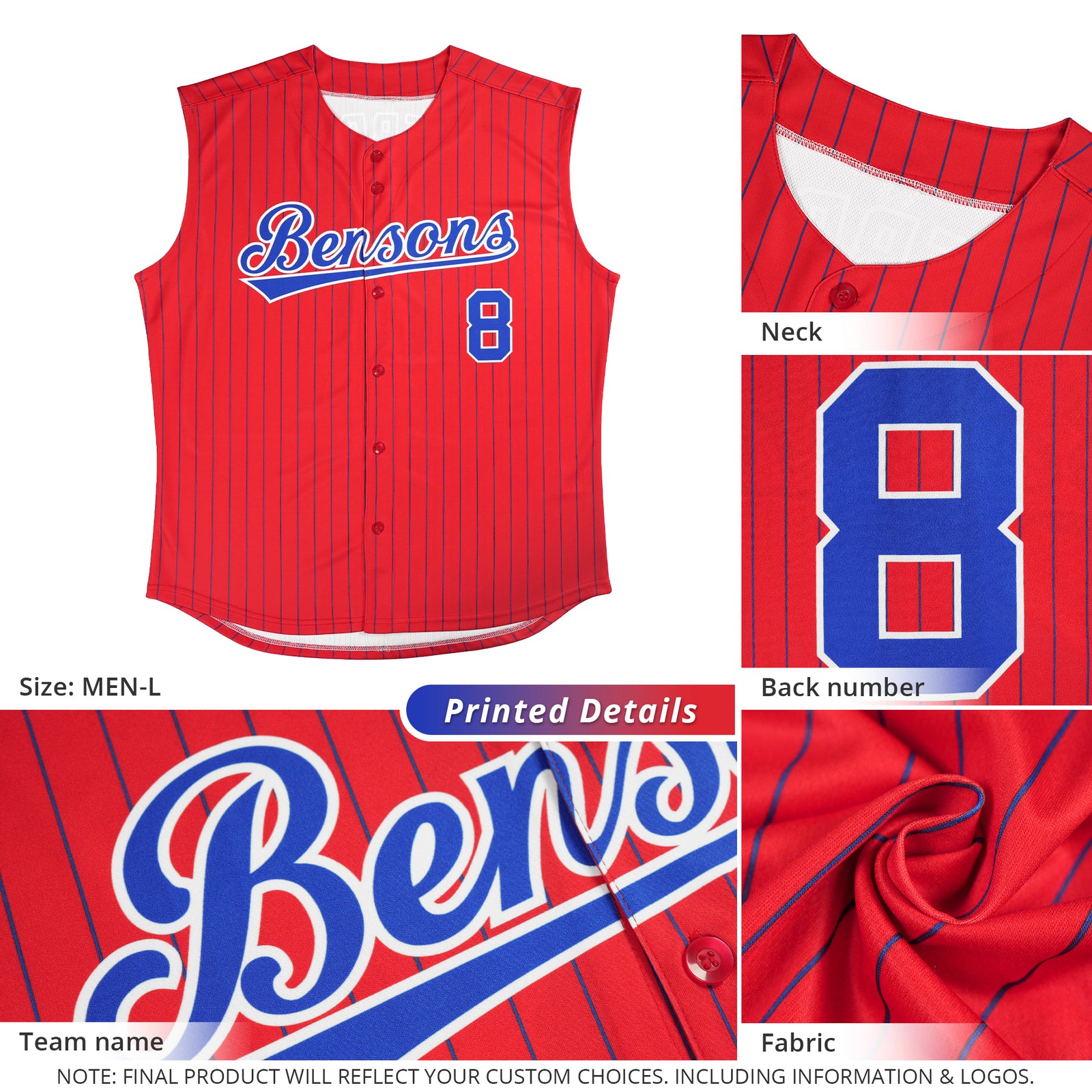 Custom Red Royal-White Sleeveless Stripe Fashion Baseball Jersey