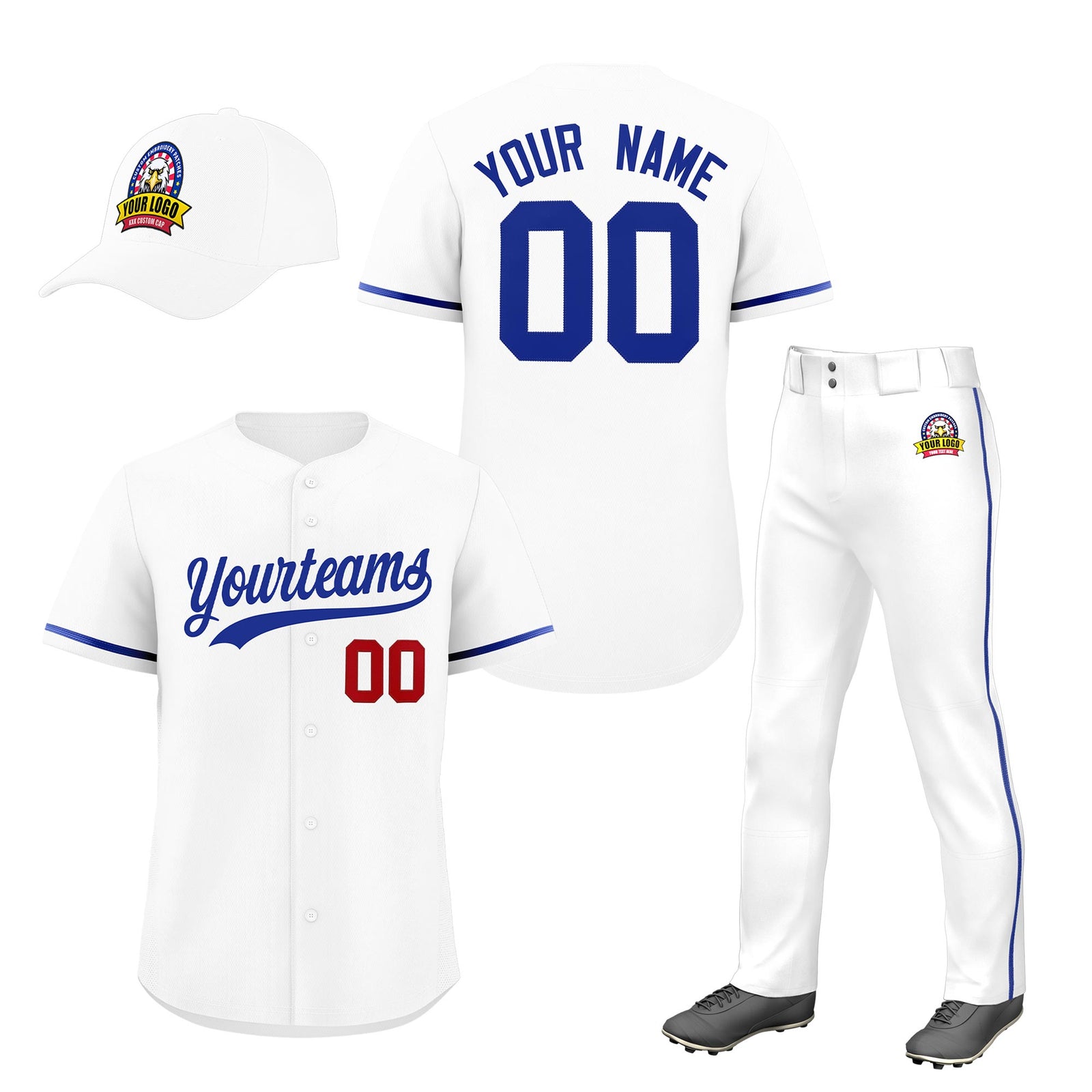 Custom White Royal Blue Classic Style Baseball Uniform Jersey/Pants/Hat Package For Team |KXKSHOP