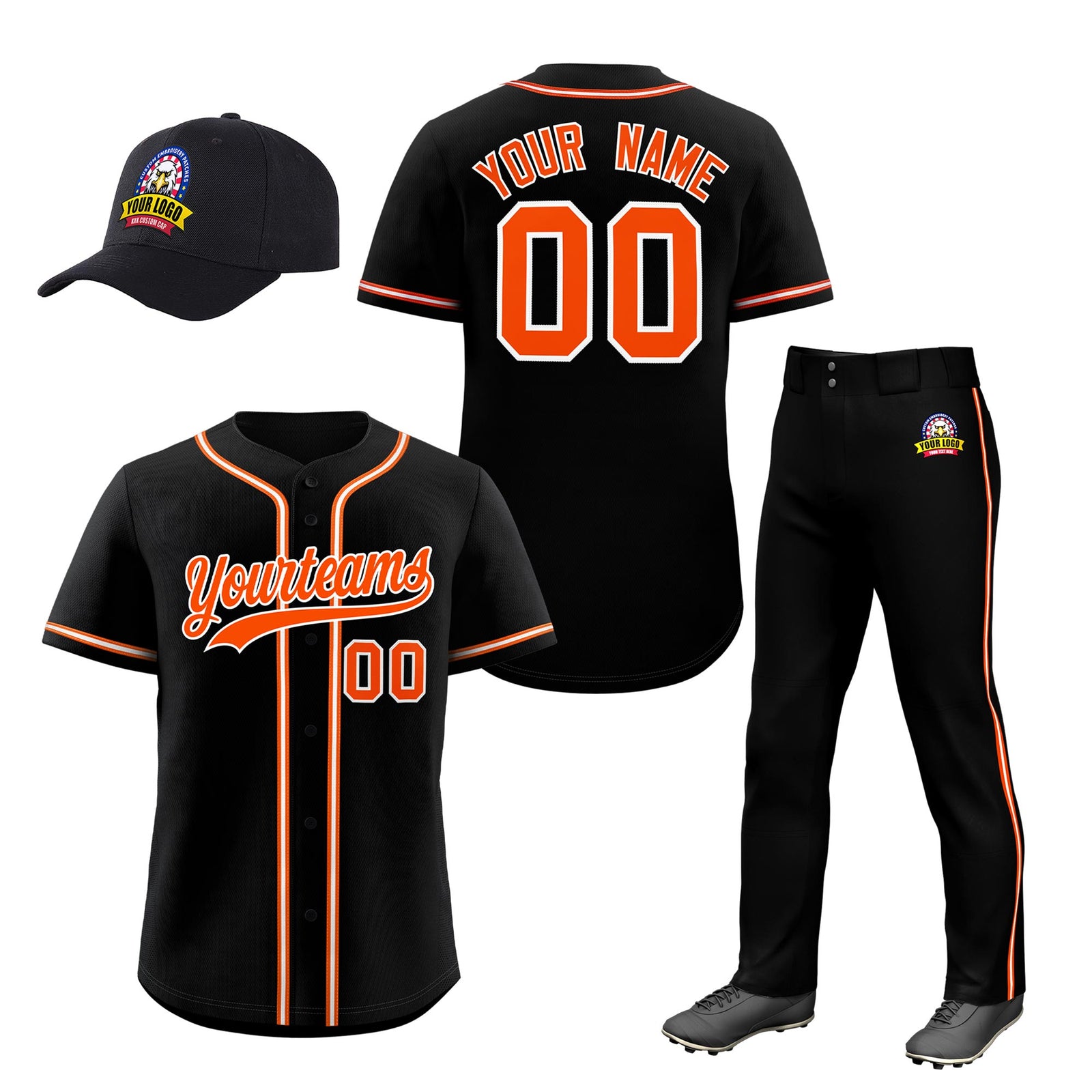 Custom Black Orange Classic Style Baseball Uniform Jersey/Pants/Hat Package For Team |KXKSHOP