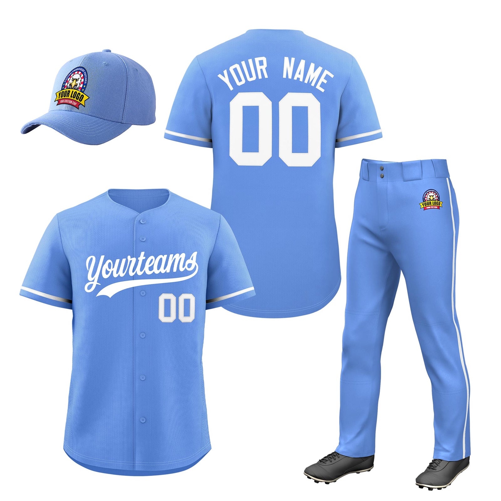 Custom Light Blue White Classic Style Baseball Uniform Jersey/Pants/Hat Package For Team |KXKSHOP