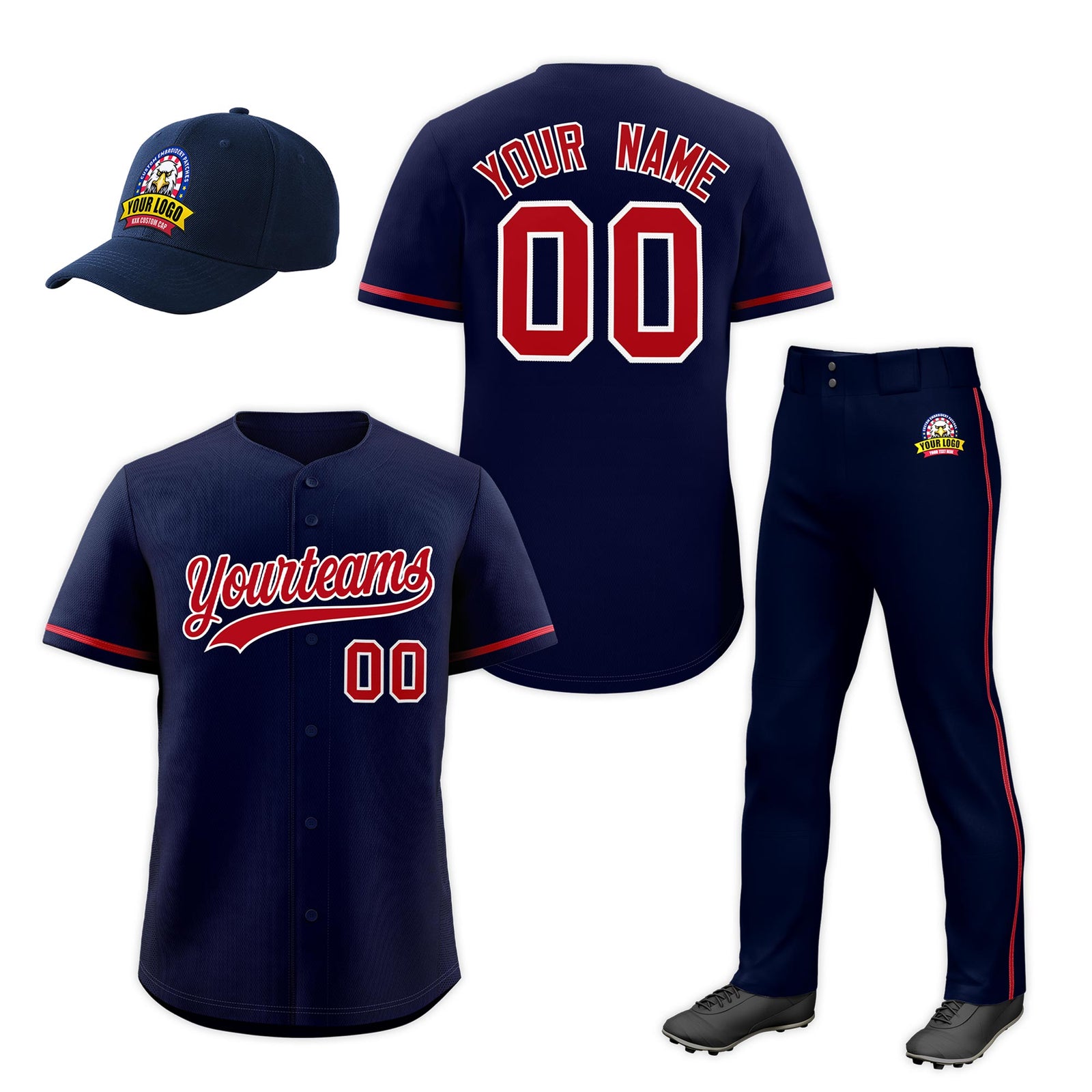 Custom Navy Red Classic Style Baseball Uniform Jersey/Pants/Hat Package For Team |KXKSHOP