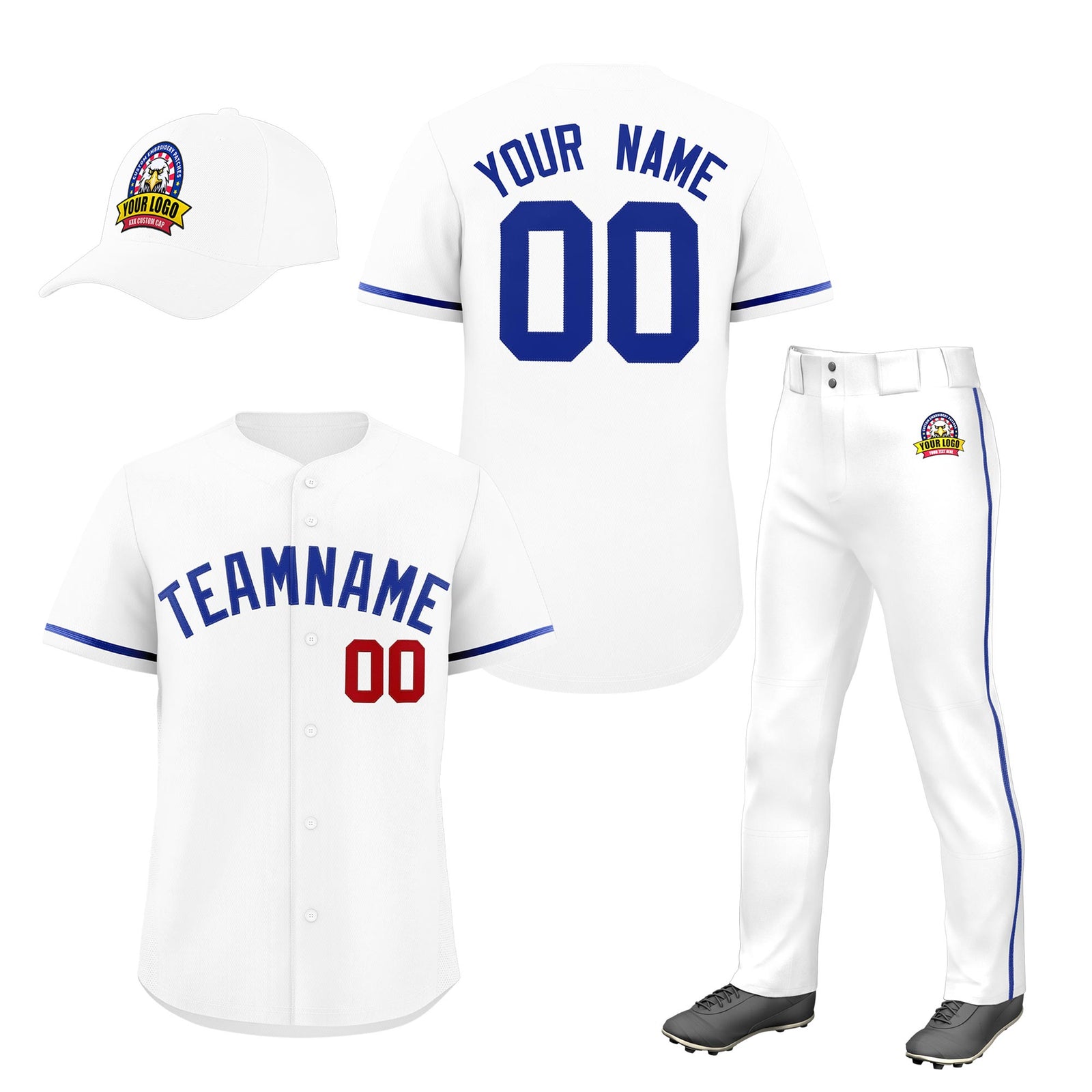 Custom White Royal Blue Classic Style Baseball Uniform Jersey/Pants/Hat Package For Team |KXKSHOP