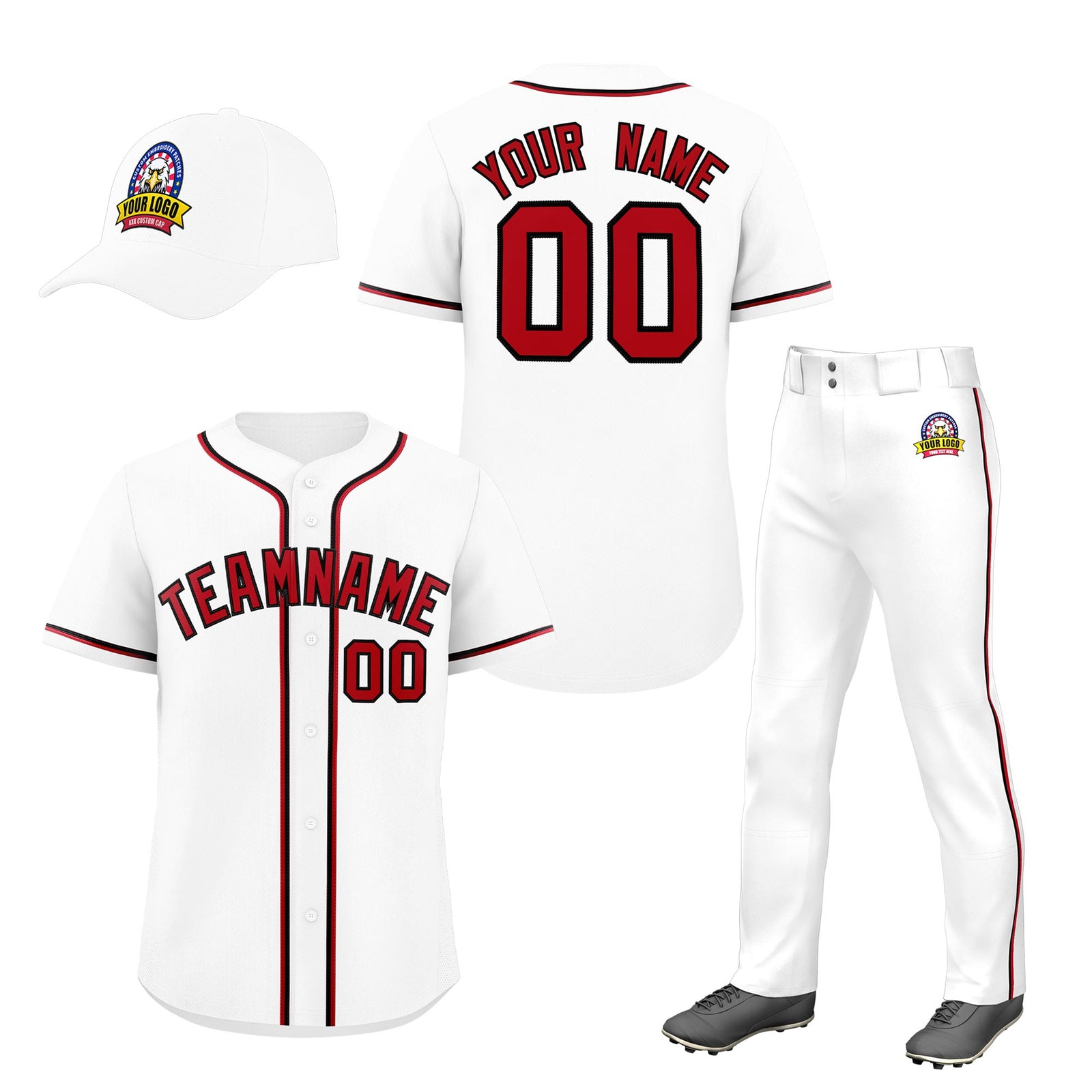 Custom White Red Classic Style Baseball Uniform Jersey/Pants/Hat Package For Team |KXKSHOP