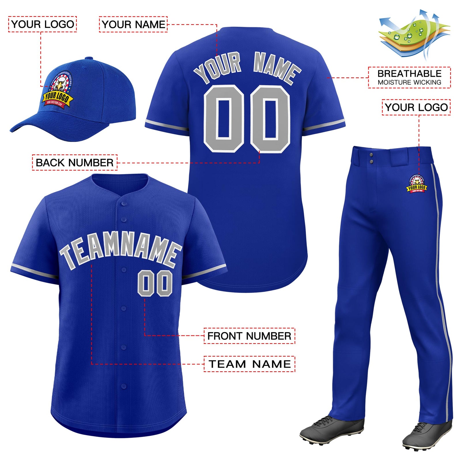 Custom Royal Blue Gray Classic Style Baseball Uniform Jersey/Pants/Hat Package For Team |KXKSHOP