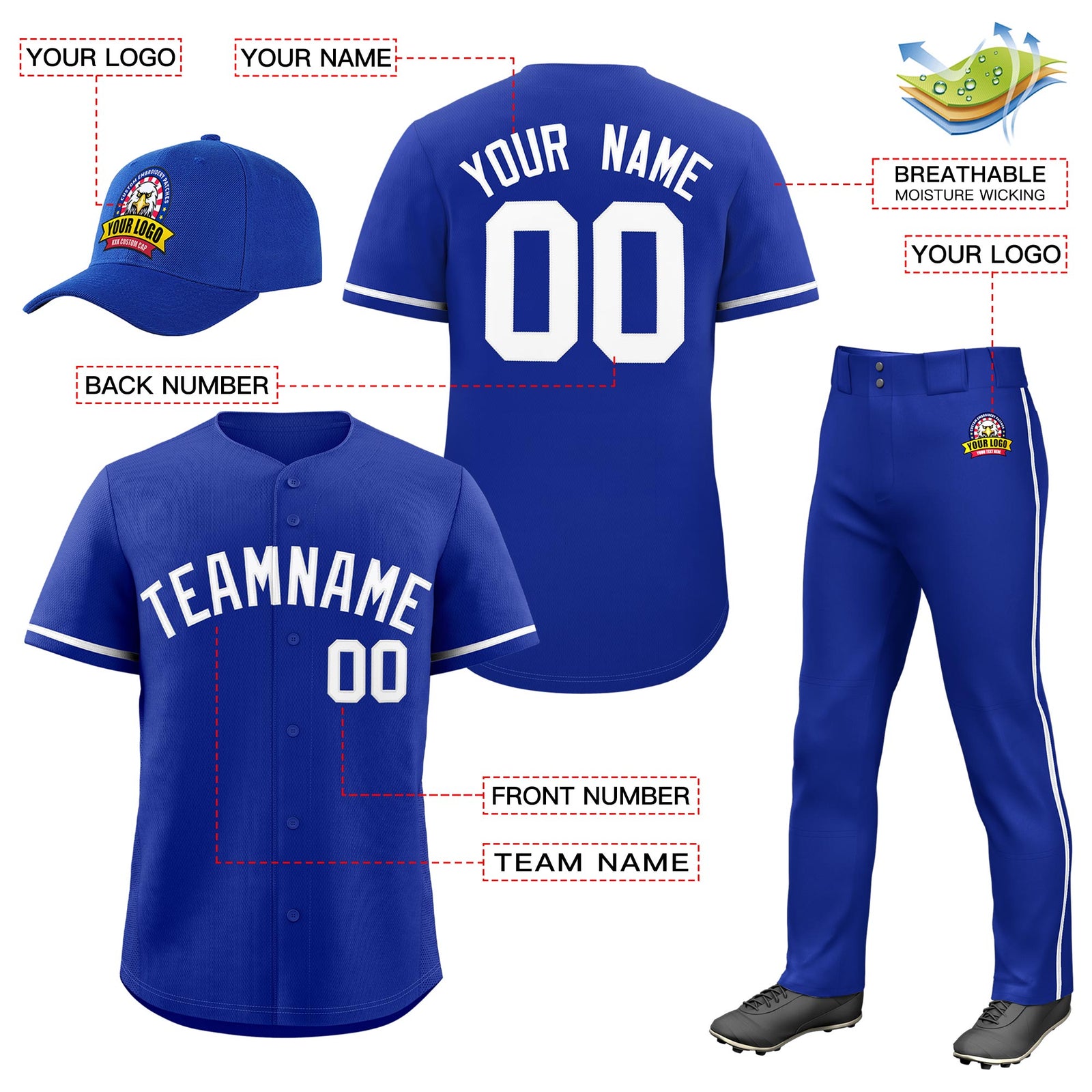 Custom Royal Blue White Classic Style Baseball Uniform Jersey/Pants/Hat Package For Team |KXKSHOP