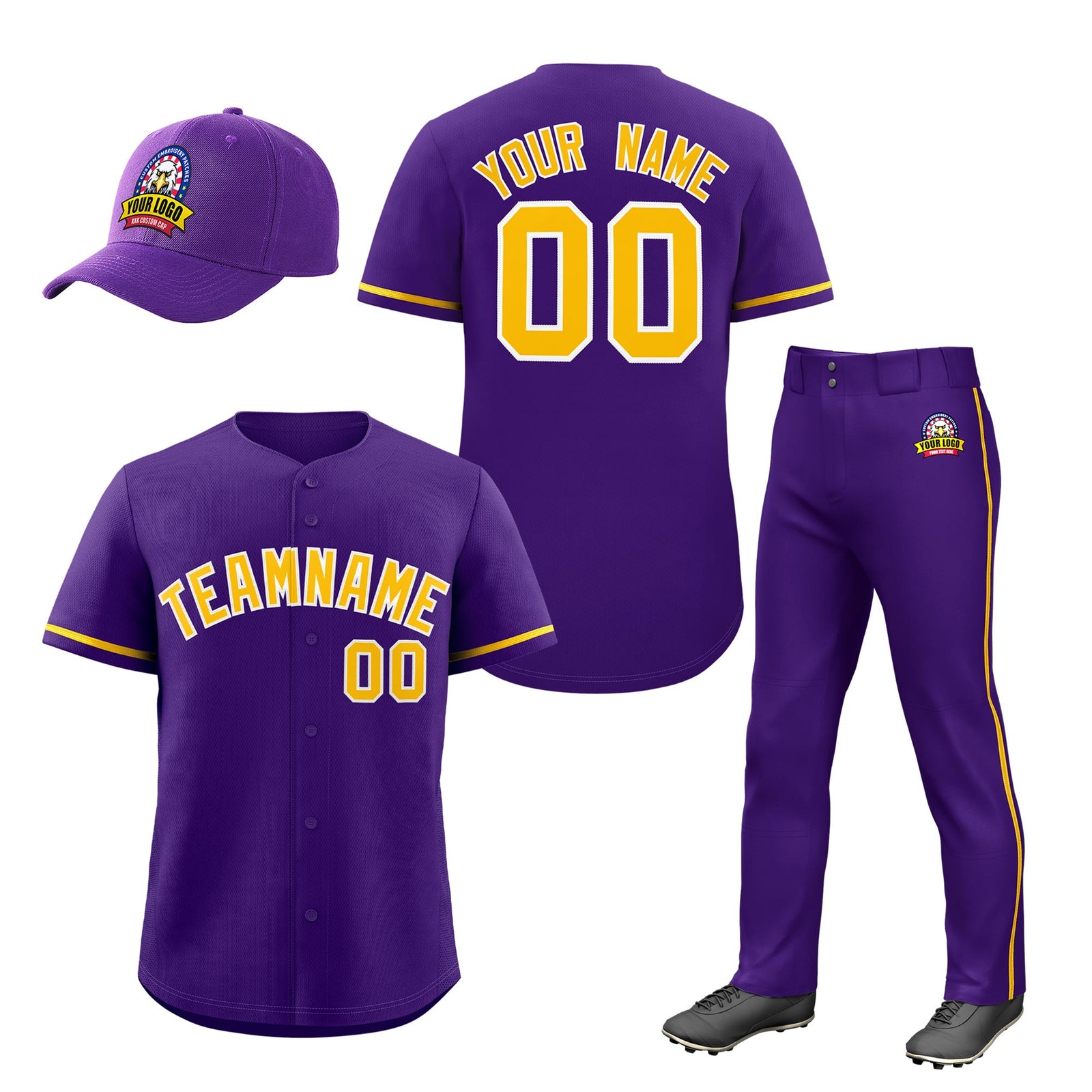 Custom Purple Gold Classic Style Baseball Uniform Jersey/Pants/Hat Package For Team |KXKSHOP