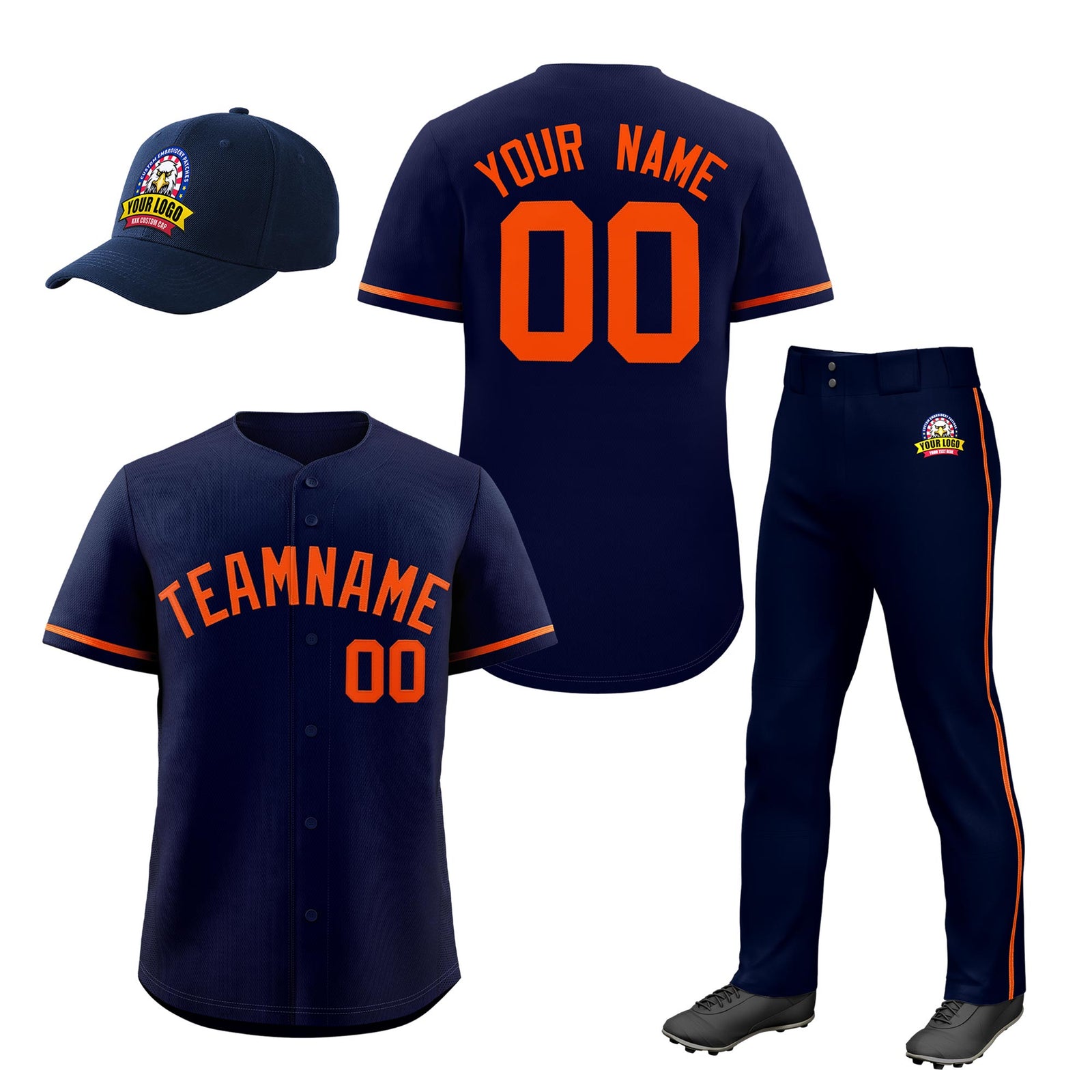 Custom Navy Orange Classic Style Baseball Uniform Jersey/Pants/Hat Package For Team |KXKSHOP