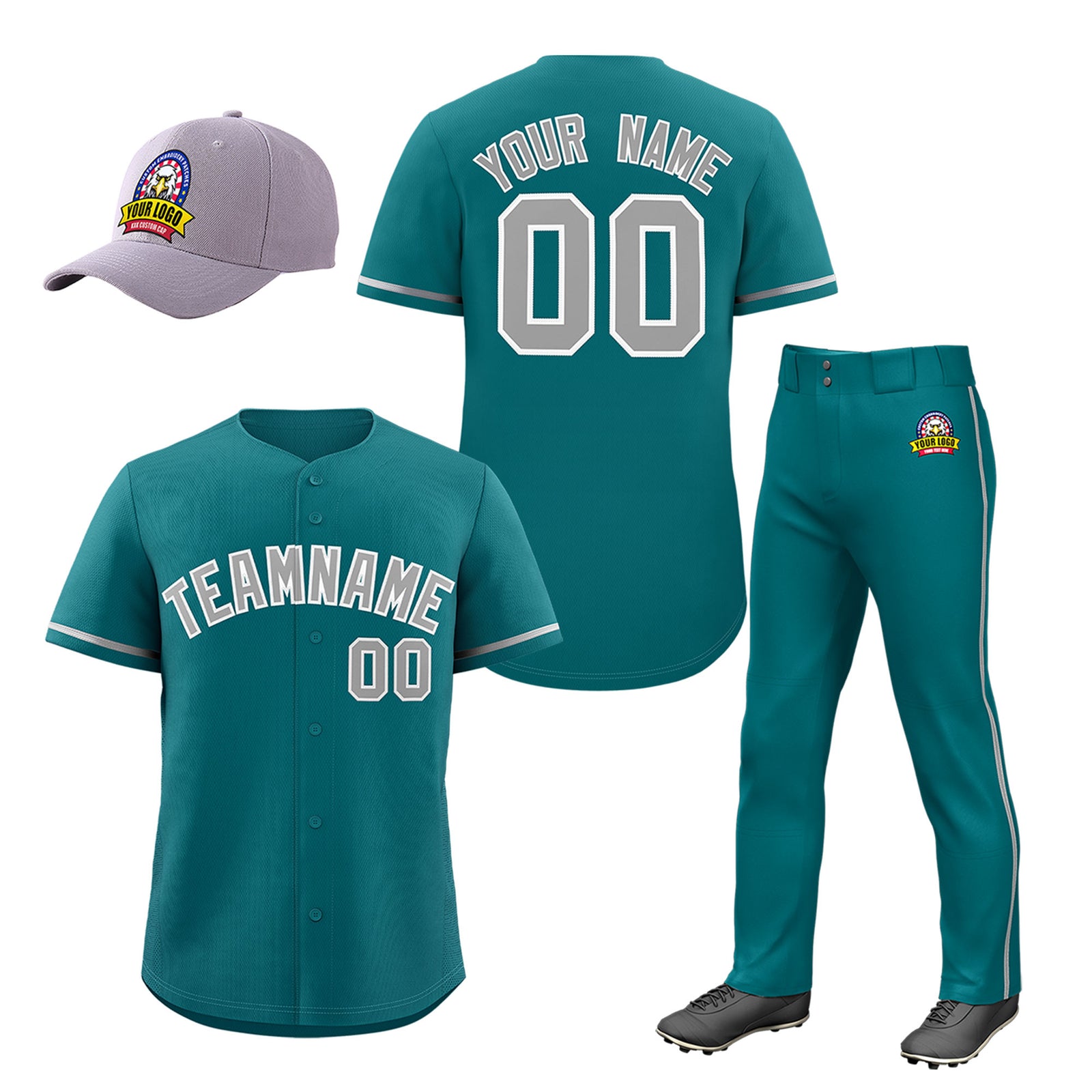 Custom Teal Gray Classic Style Baseball Uniform Jersey/Pants/Hat Package For Team |KXKSHOP
