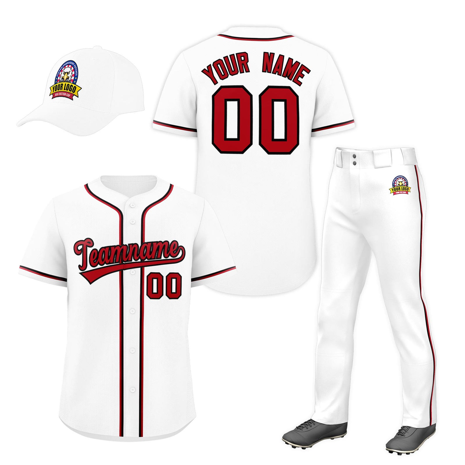 Custom White Red Classic Style Baseball Uniform Jersey/Pants/Hat Package For Team |KXKSHOP