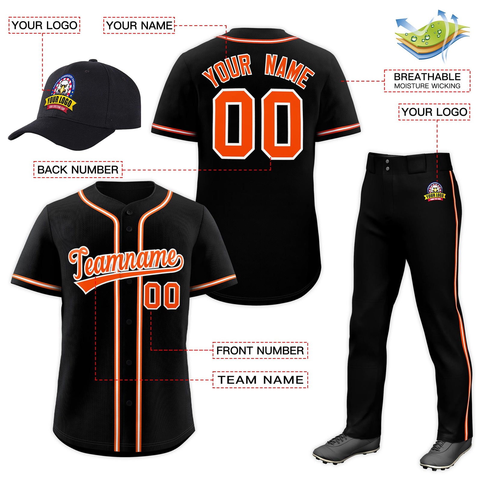 Custom Black Orange Classic Style Baseball Uniform Jersey/Pants/Hat Package For Team |KXKSHOP
