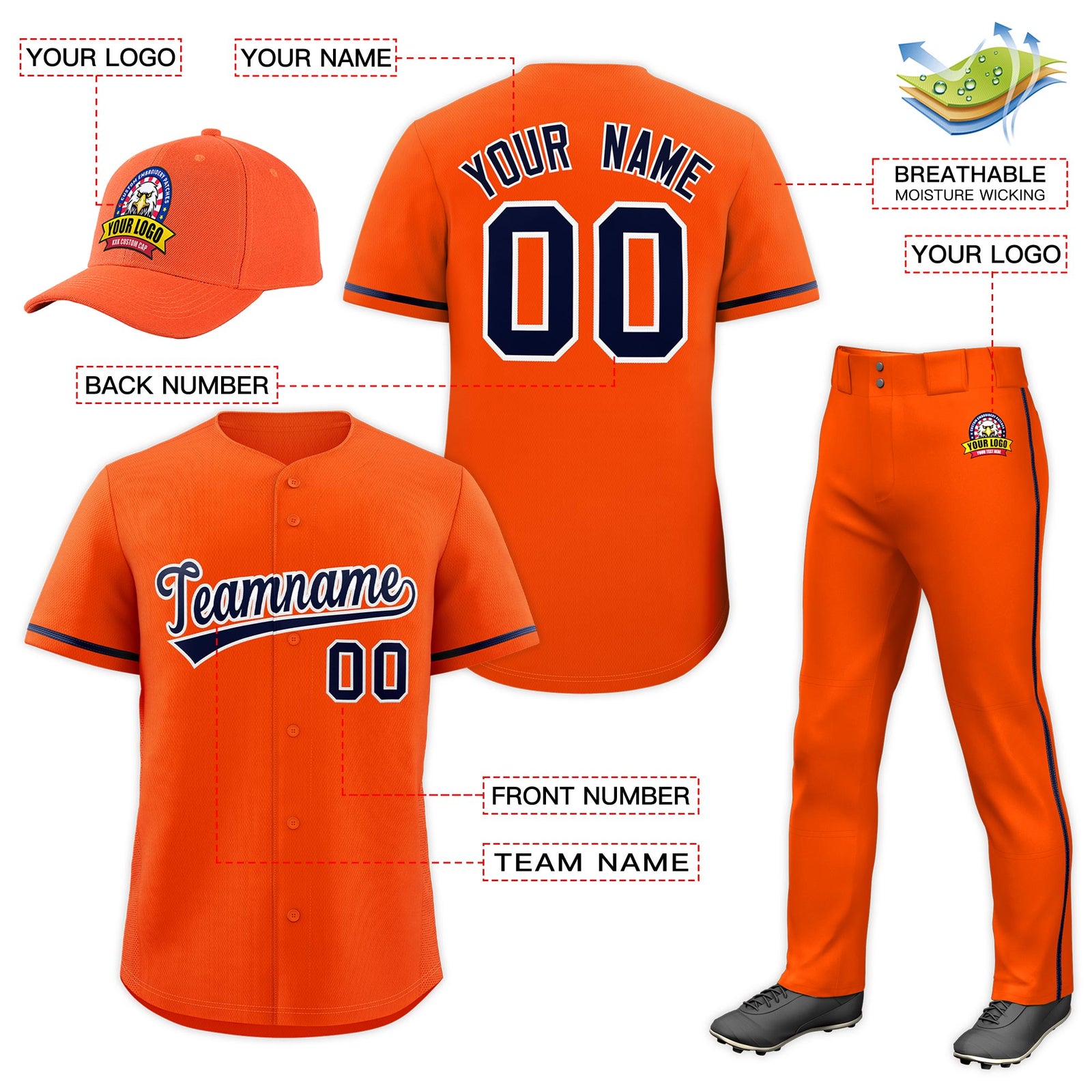 Custom Orange Navy Classic Style Baseball Uniform Jersey/Pants/Hat Package For Team |KXKSHOP