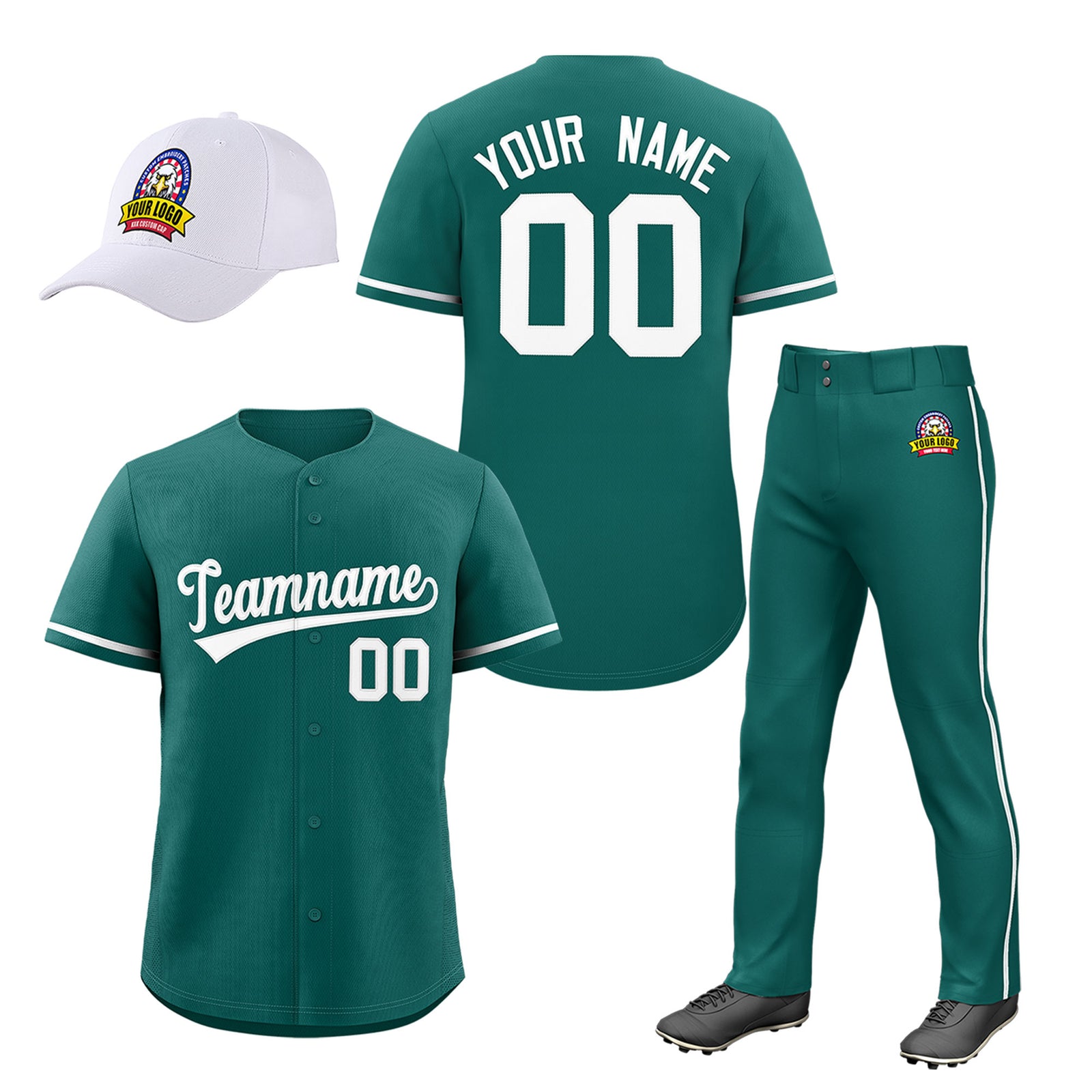 Custom Teal White Classic Style Baseball Uniform Jersey/Pants/Hat Package For Team |KXKSHOP