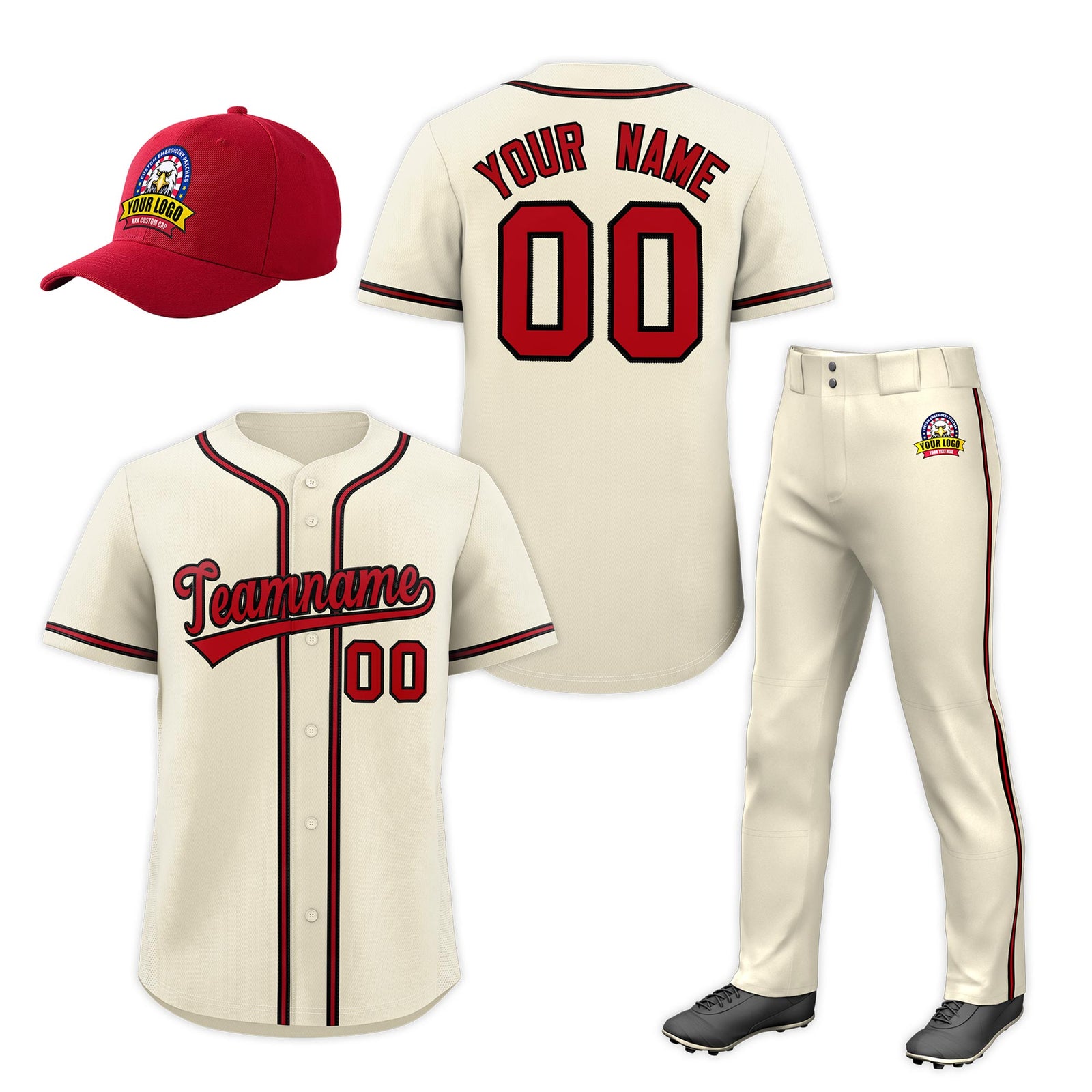 Custom Cream Red Classic Style Baseball Uniform Jersey/Pants/Hat Package For Team |KXKSHOP