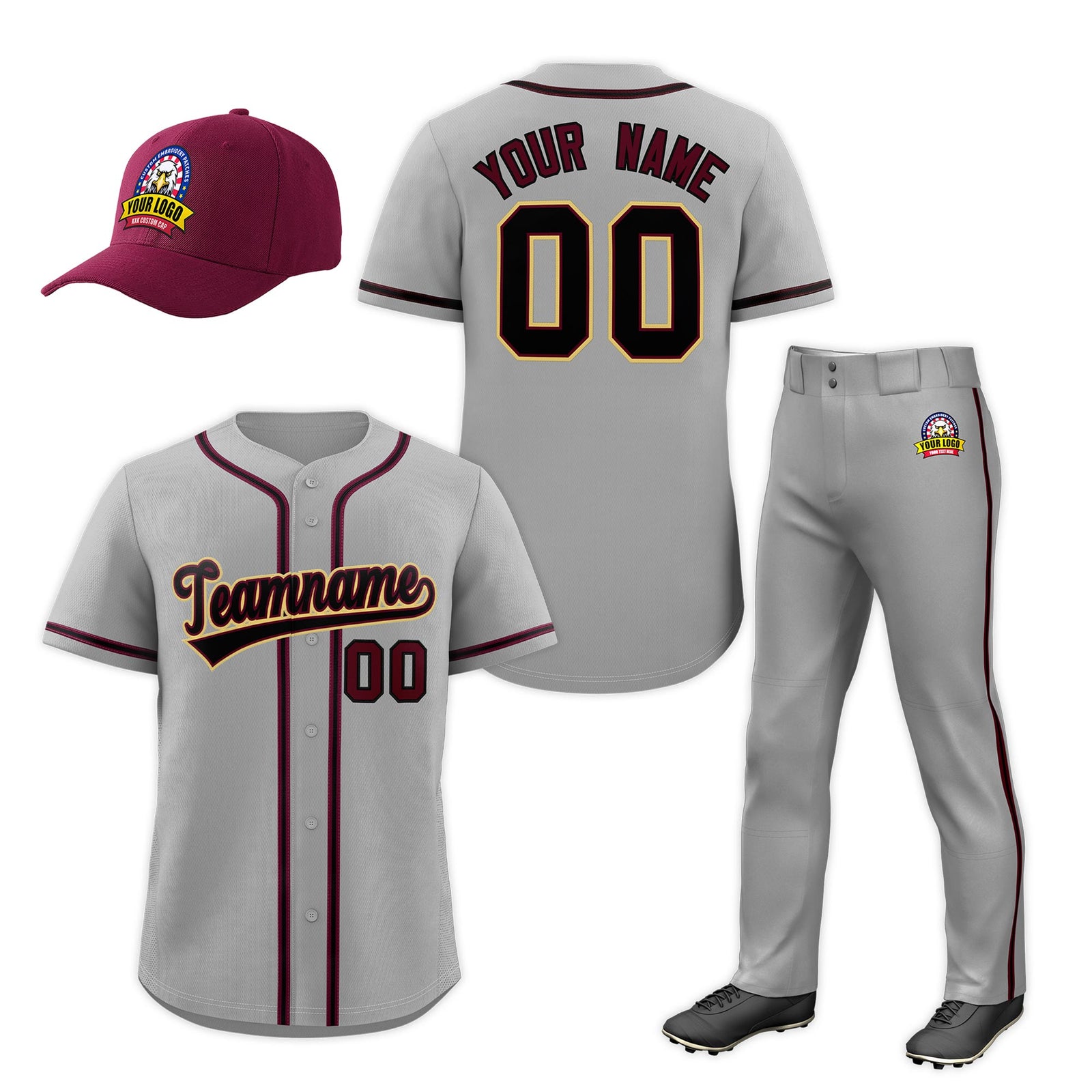 Custom Gray Crimson Classic Style Baseball Uniform Jersey/Pants/Hat Package For Team |KXKSHOP