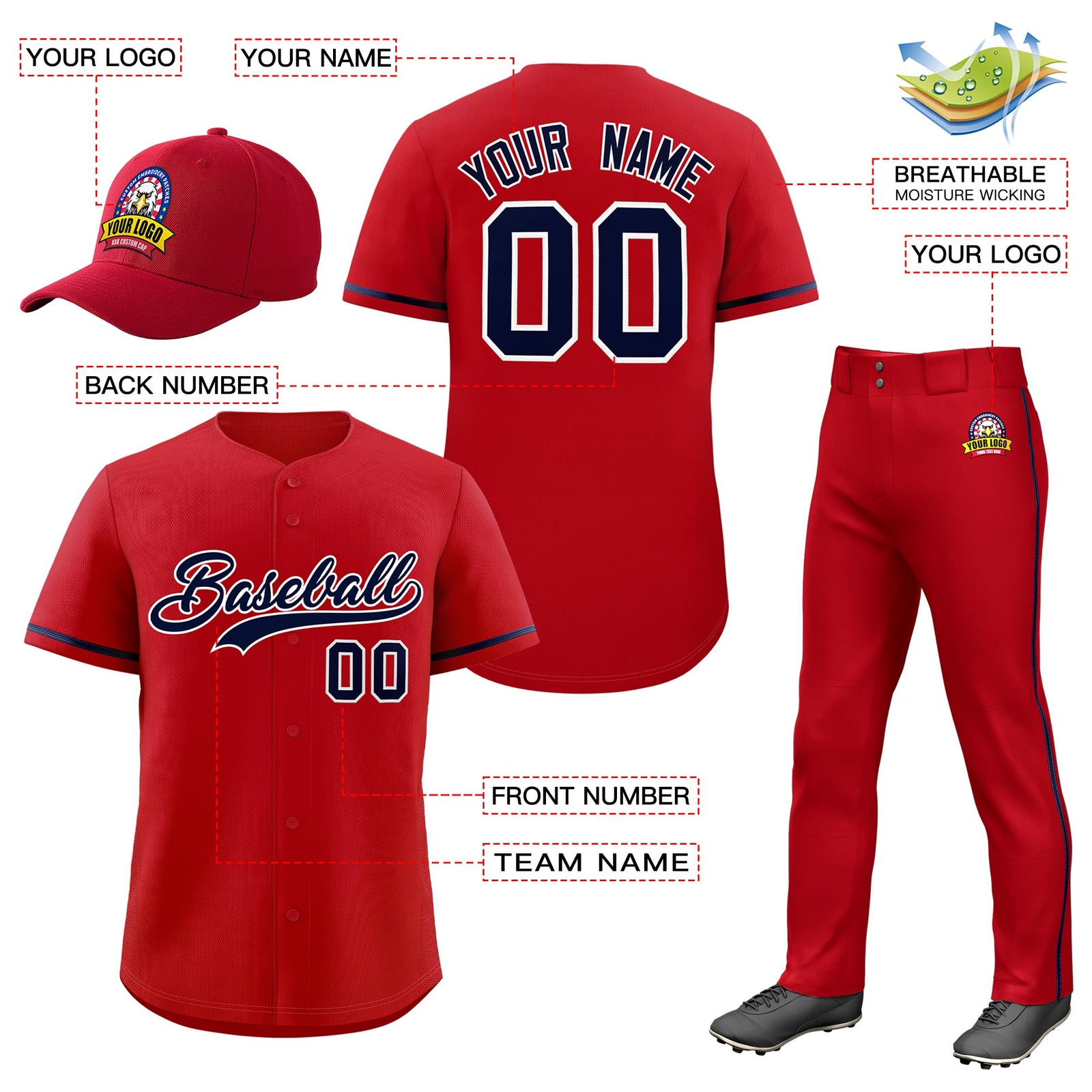 Custom Red Navy Classic Style Baseball Uniform Jersey/Pants/Hat Package For Team |KXKSHOP