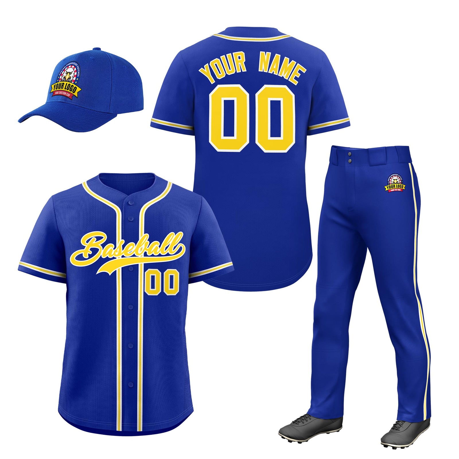 Custom Royal Blue Gold Classic Style Baseball Uniform Jersey/Pants/Hat Package For Team |KXKSHOP