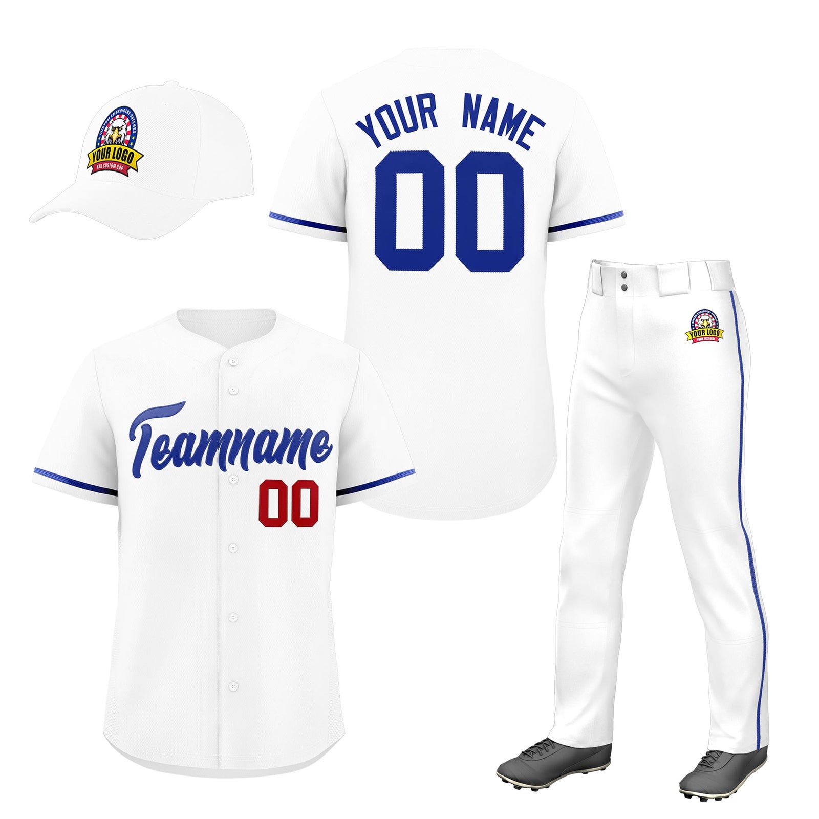 Custom White Royal Blue Classic Style Baseball Uniform Jersey/Pants/Hat Package For Team |KXKSHOP