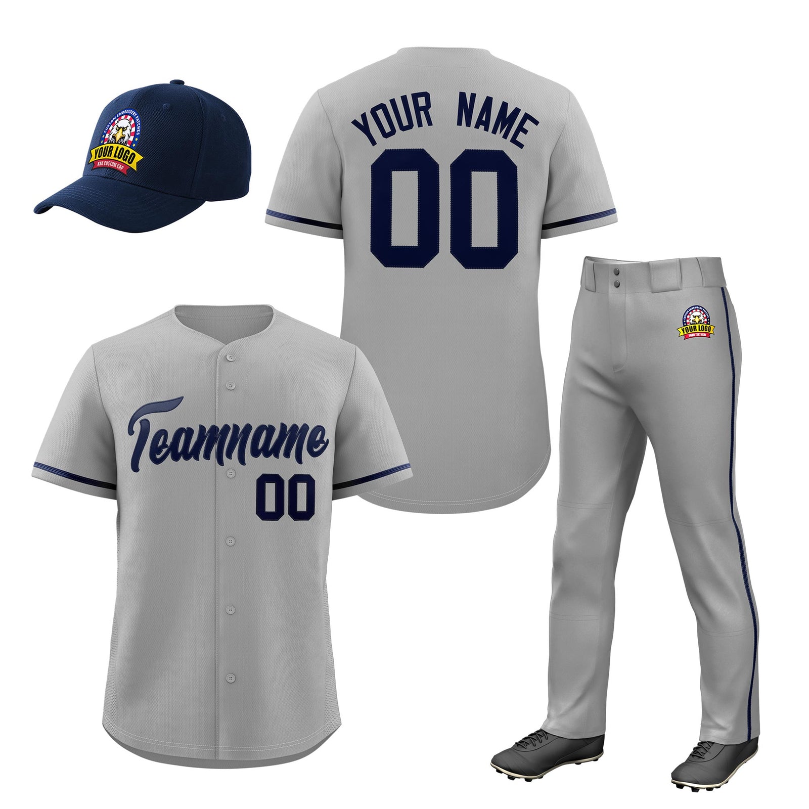 Custom Gray Navy Classic Style Baseball Uniform Jersey/Pants/Hat Package For Team |KXKSHOP
