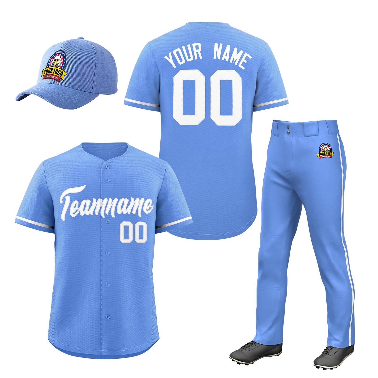 Custom Light Blue White Classic Style Baseball Uniform Jersey/Pants/Hat Package For Team |KXKSHOP