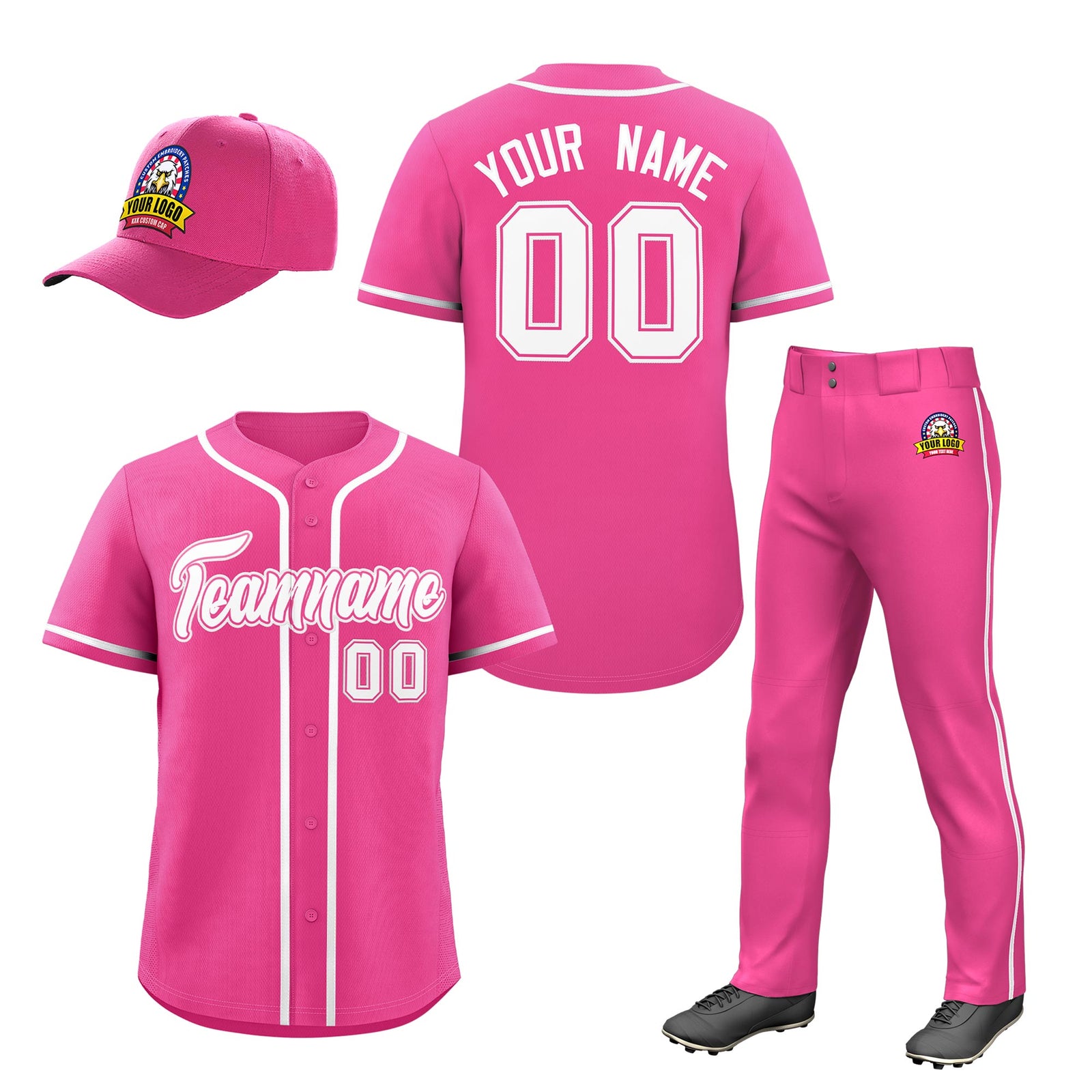 Custom Pink White Classic Style Baseball Uniform Jersey/Pants/Hat Package For Team |KXKSHOP