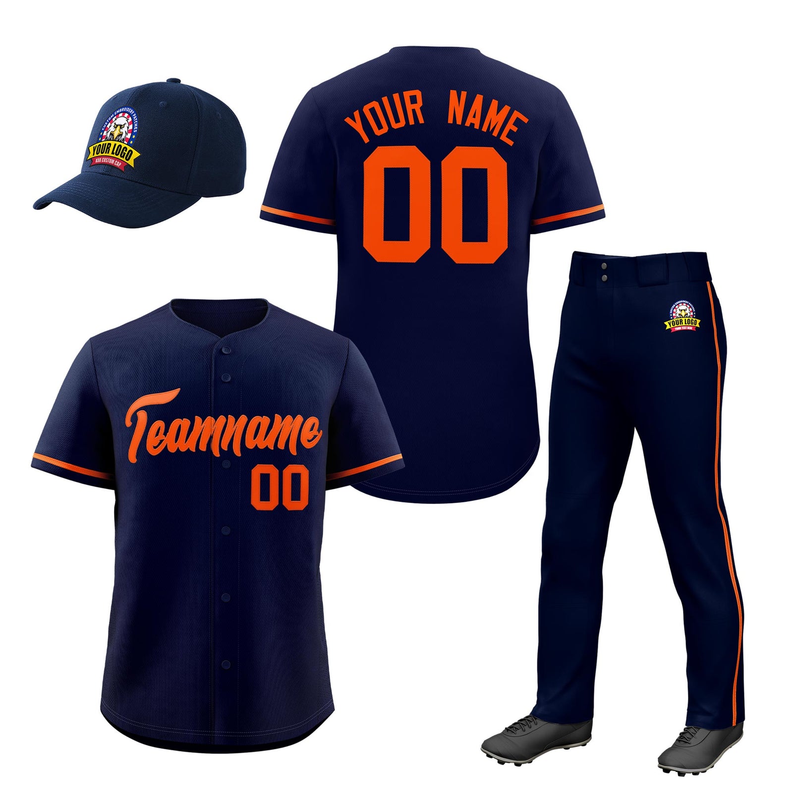 Custom Navy Orange Classic Style Baseball Uniform Jersey/Pants/Hat Package For Team |KXKSHOP