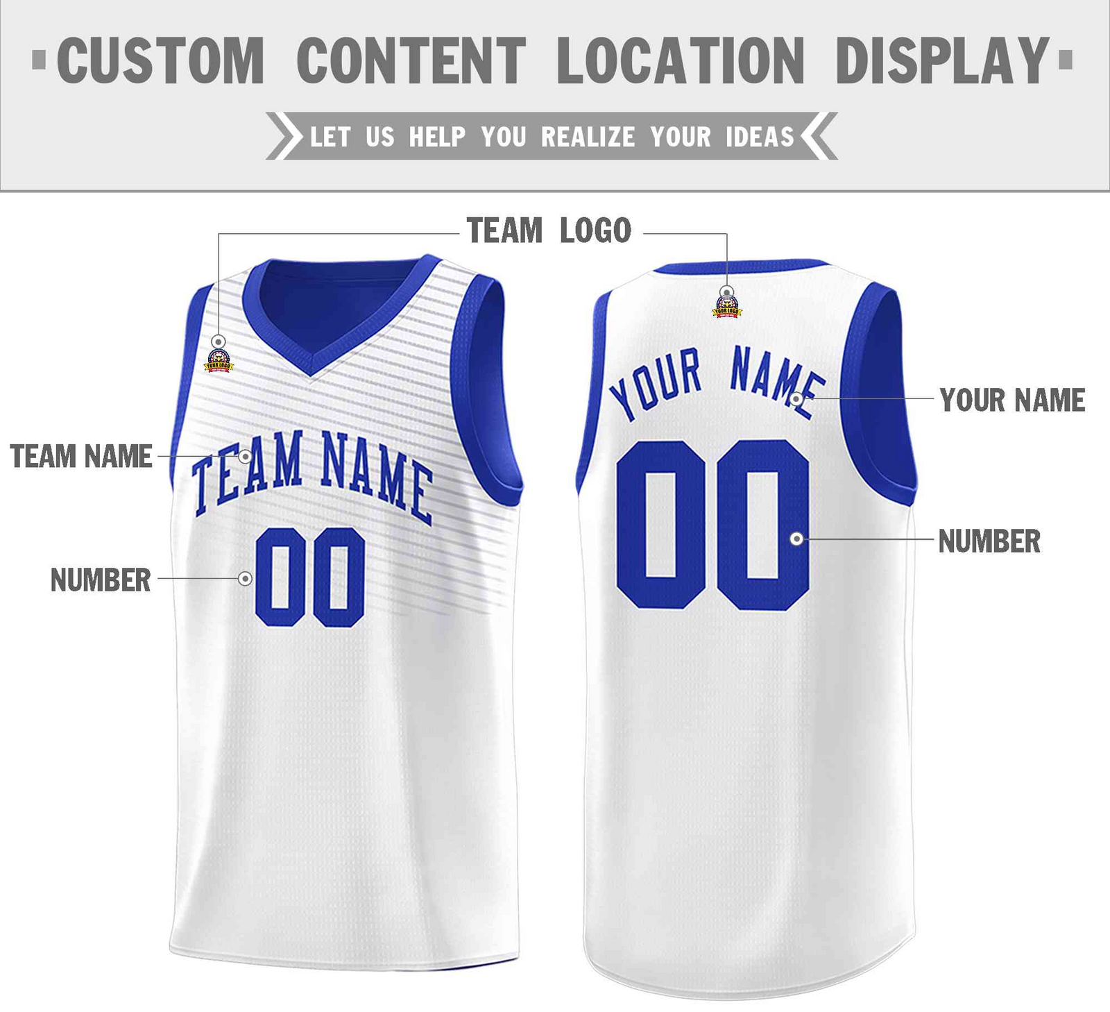 Fans-Made |Custom Royal White Chest Slash Patttern Double Side Top Sports Uniform Basketball Jersey¨C Available for Reorder