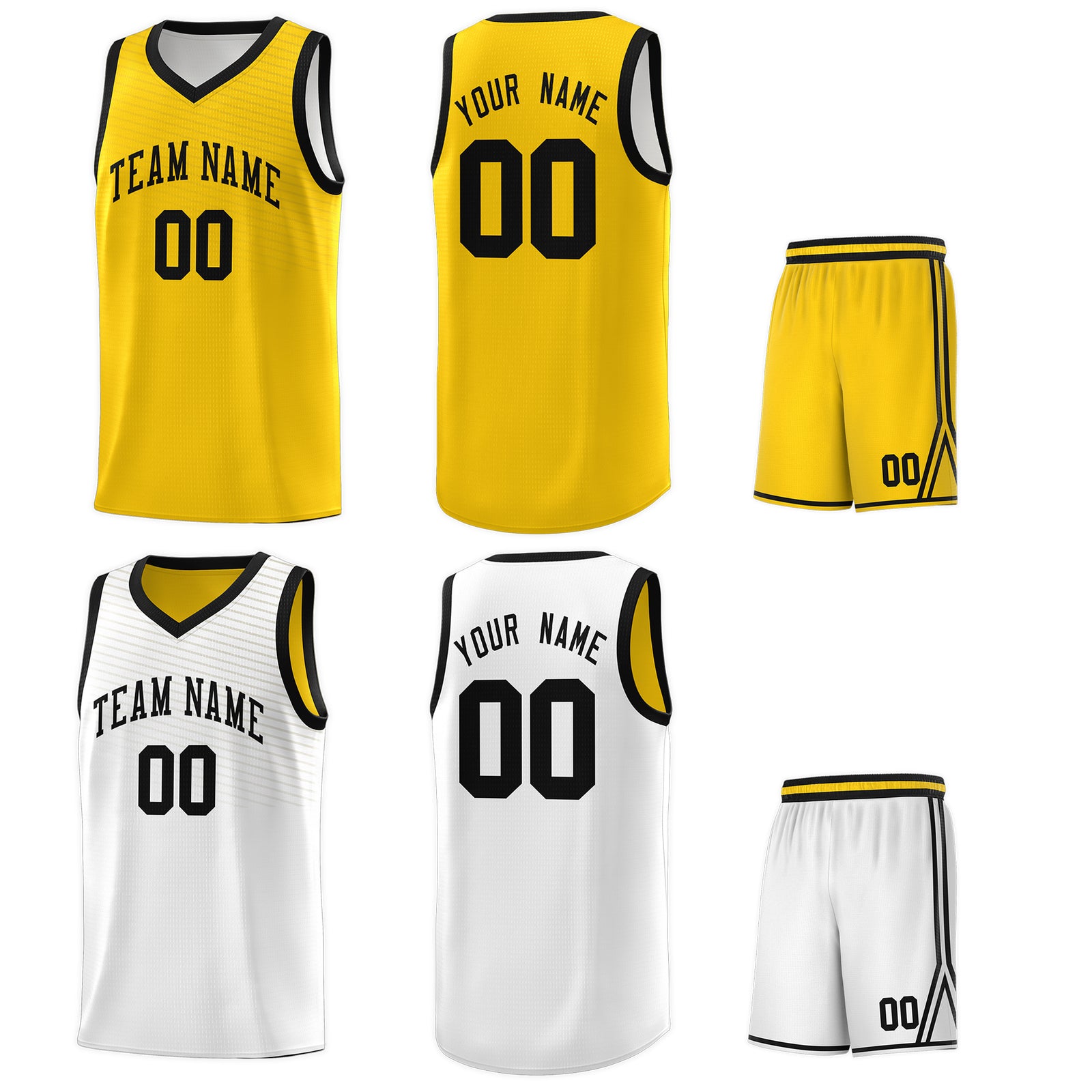 Custom Gold White Chest Slash Patttern Double Side Sports Uniform Basketball Jersey
