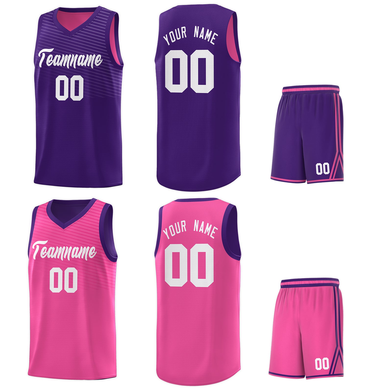 Custom Pink Purple Chest Slash Patttern Sports Uniform Basketball Jersey
