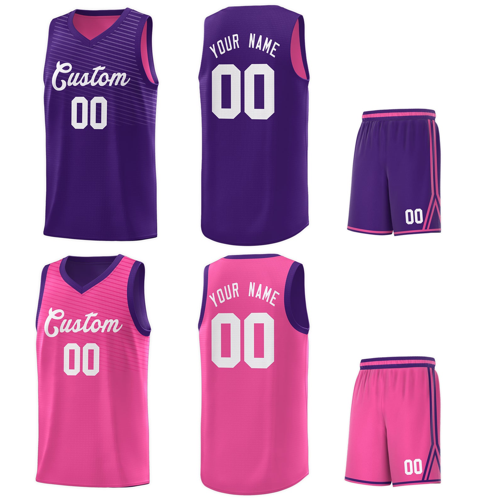 Custom Pink Purple Chest Slash Patttern Sports Uniform Basketball Jersey