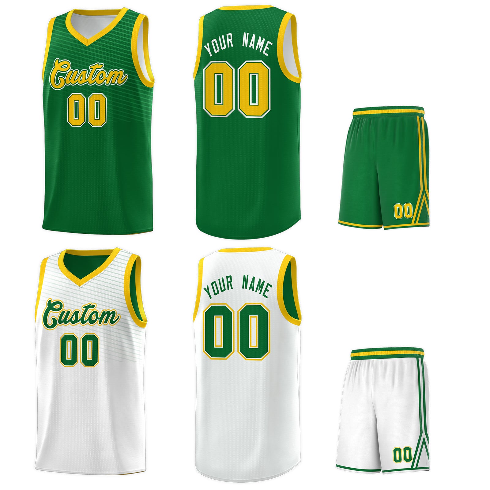 Custom White Kelly Green Chest Slash Patttern Sports Uniform Basketball Jersey