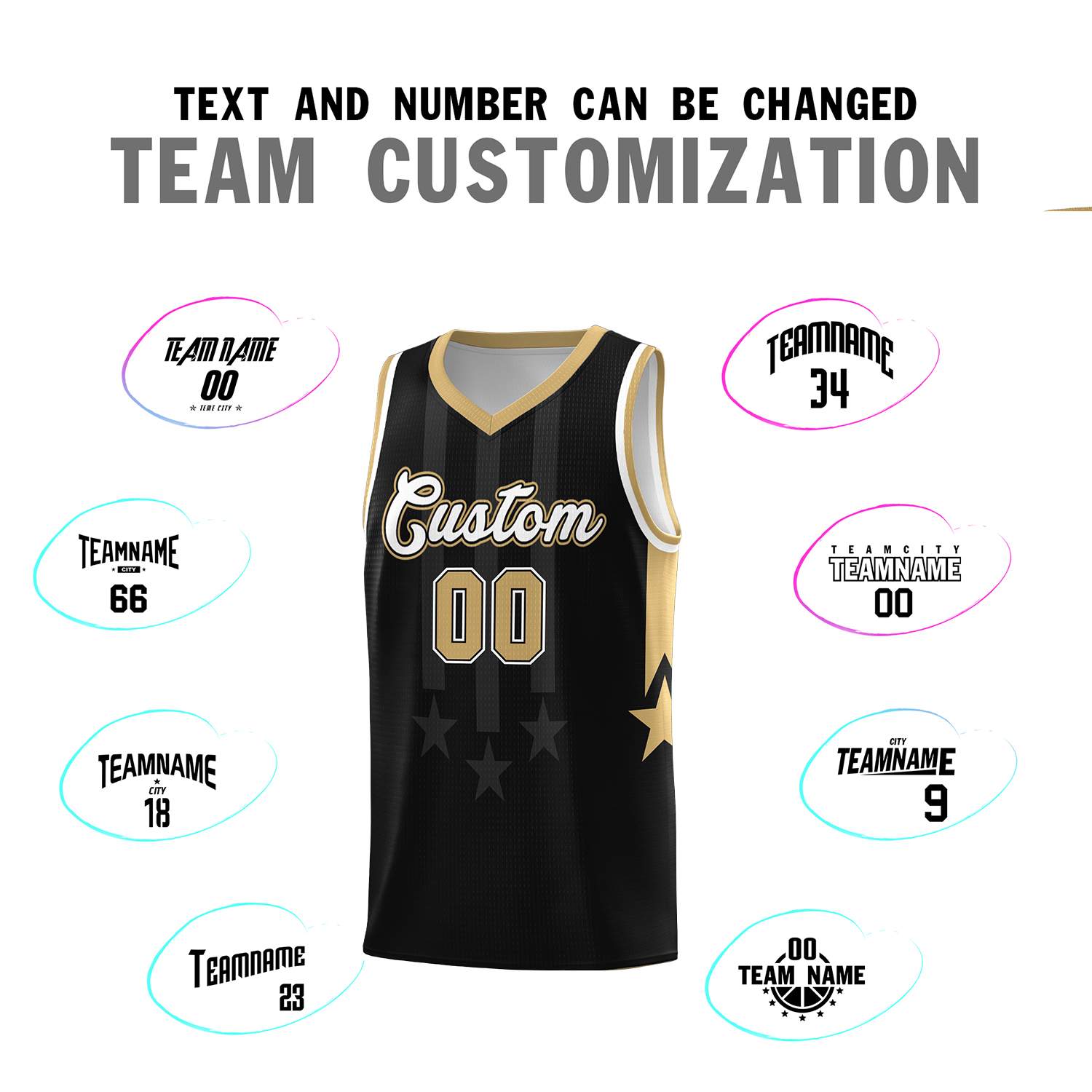 Custom Black Old Gold and White Gradient Star Graffiti Pattern Sports Uniform Basketball Jersey