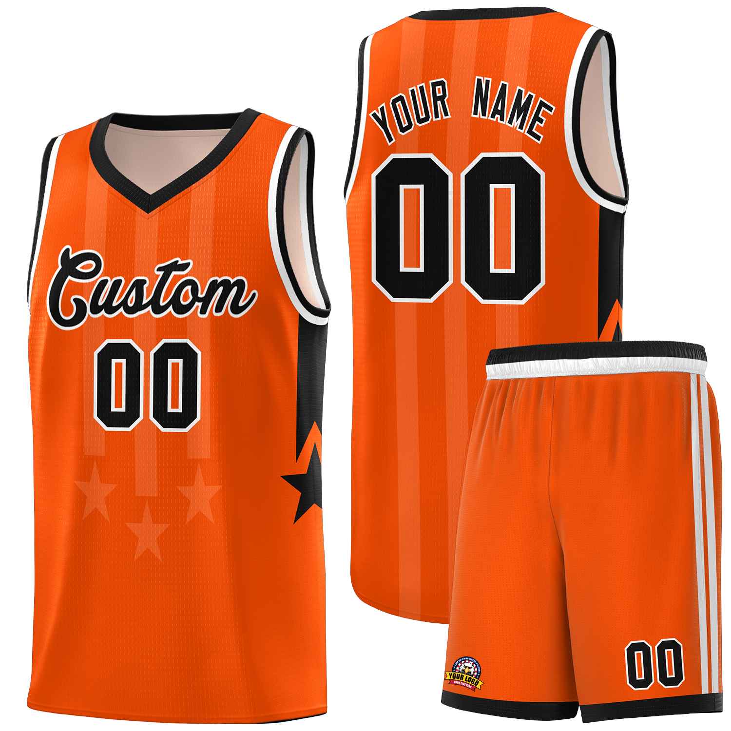 Custom Orange Black and White Gradient Star Graffiti Pattern Sports Uniform Basketball Jersey