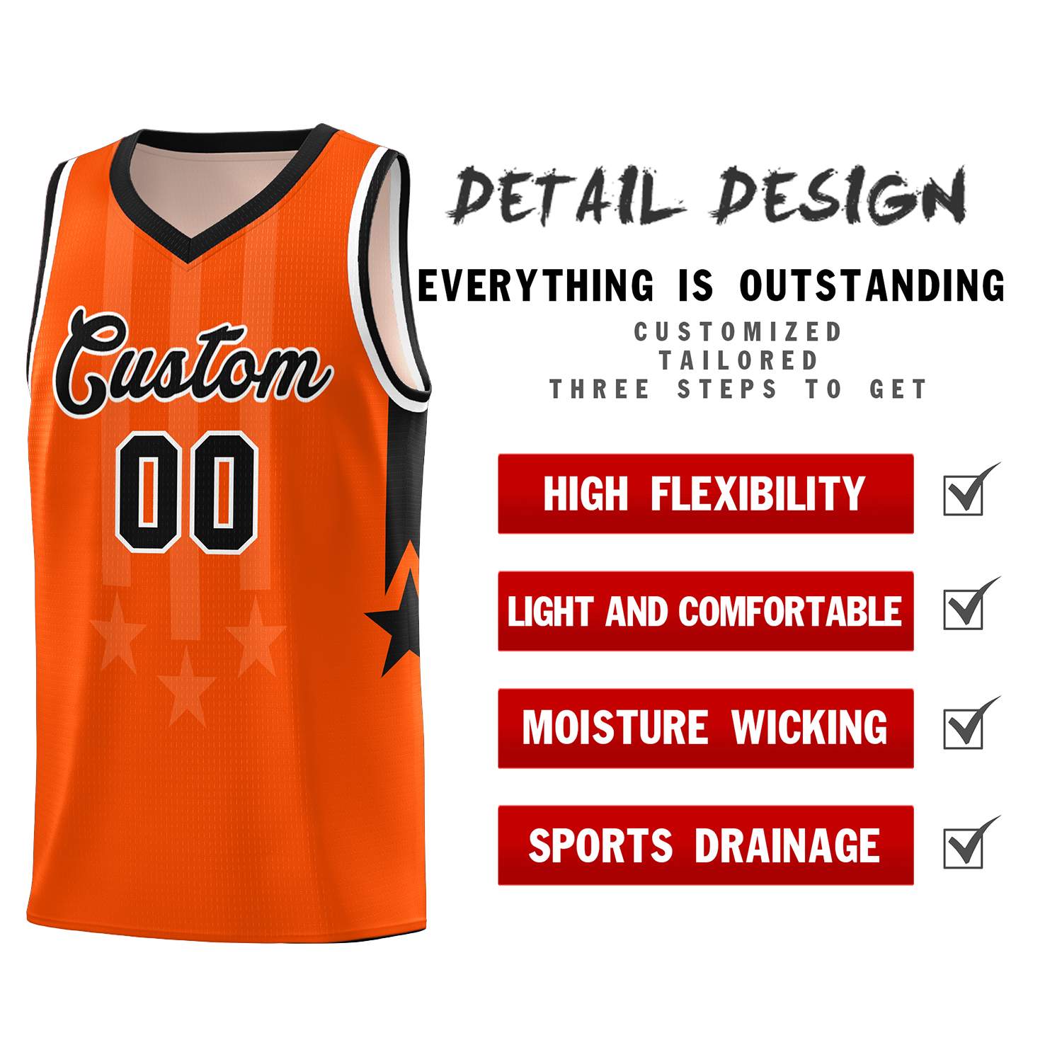Custom Orange Black and White Gradient Star Graffiti Pattern Sports Uniform Basketball Jersey