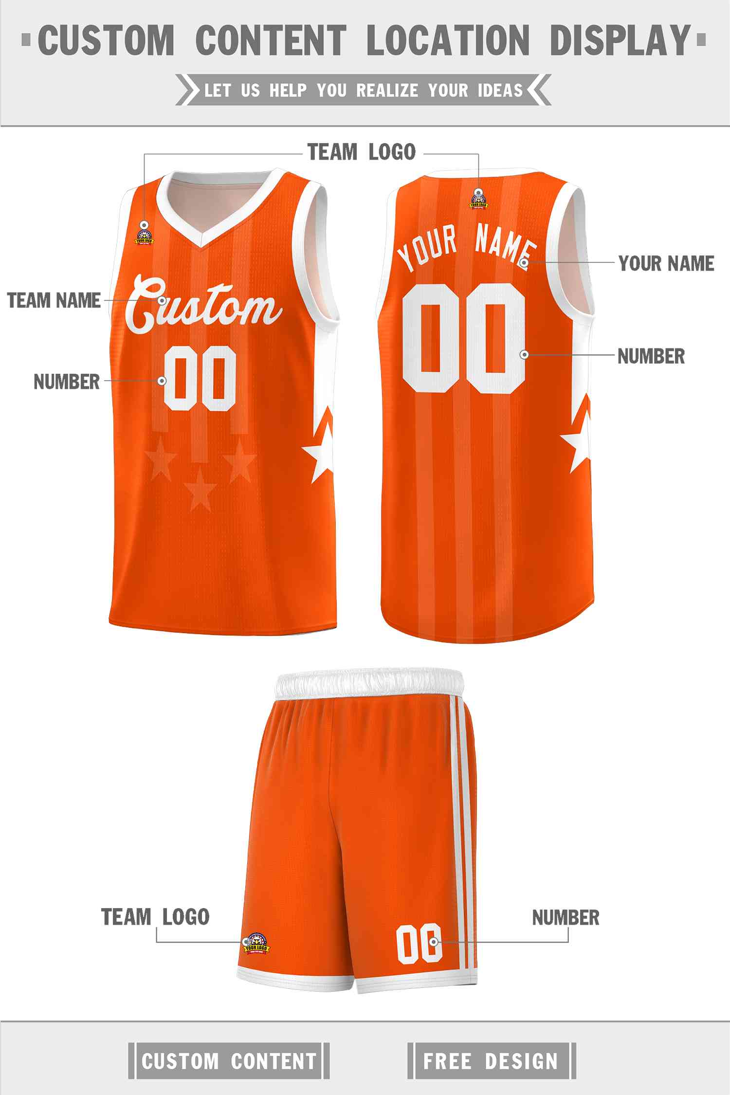 Custom Orange White and White Gradient Star Graffiti Pattern Sports Uniform Basketball Jersey