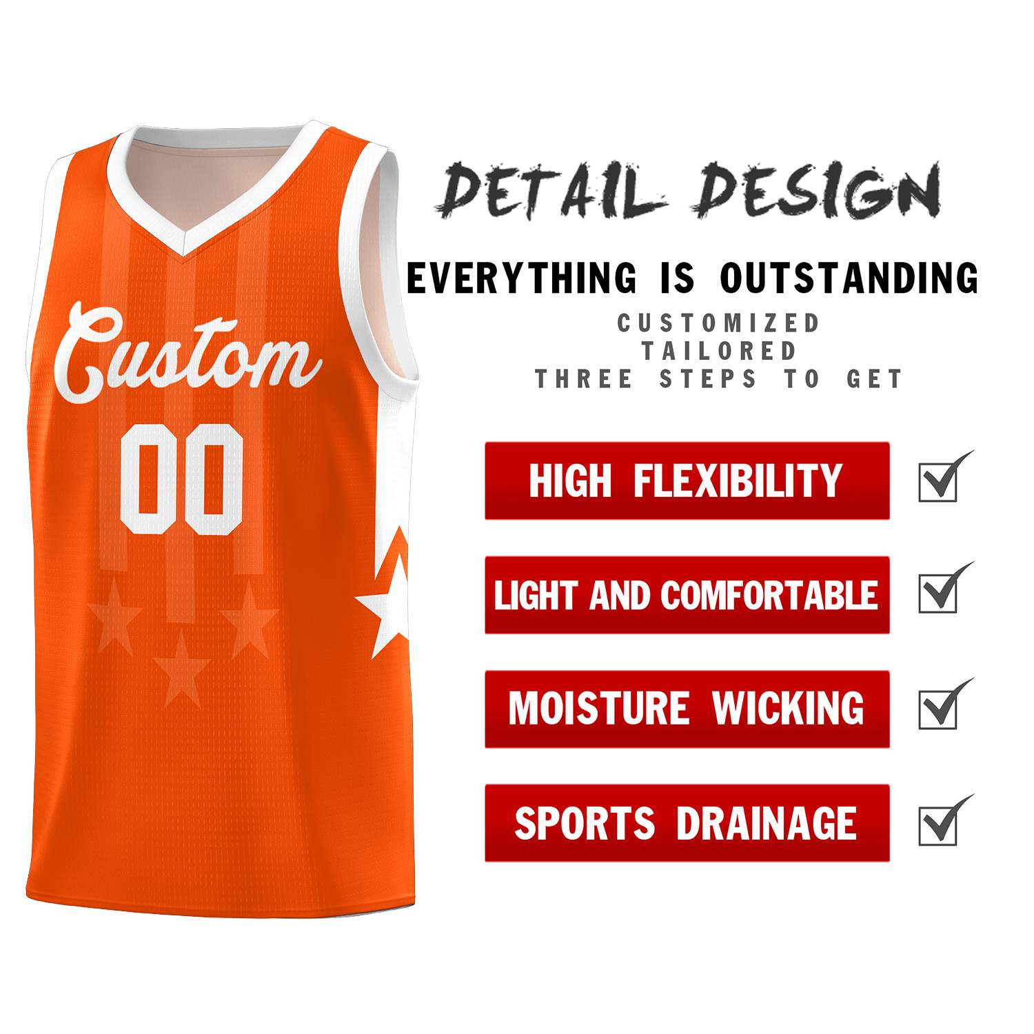 Custom Orange White and White Gradient Star Graffiti Pattern Sports Uniform Basketball Jersey