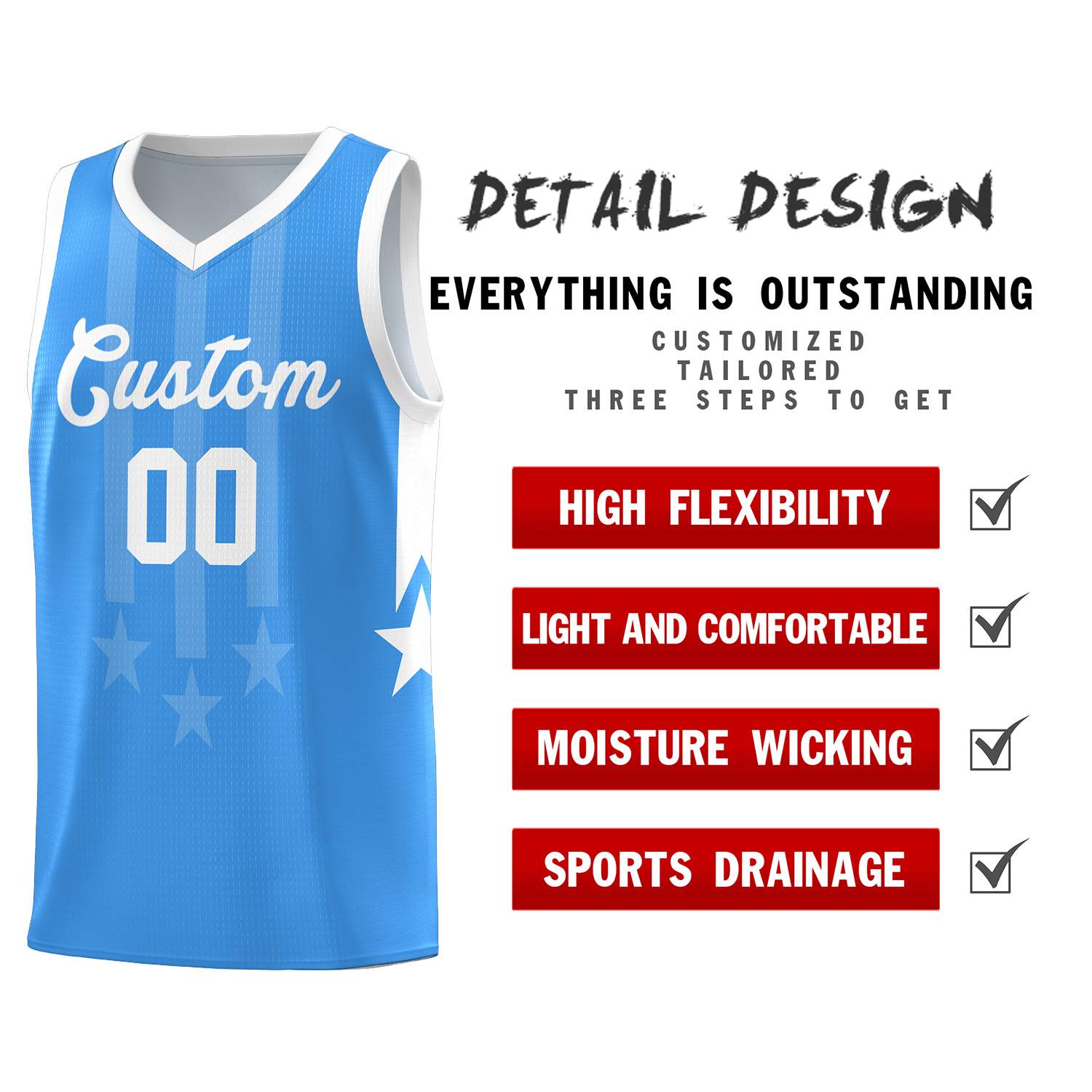 Custom Powder Blue White and White Gradient Star Graffiti Pattern Sports Uniform Basketball Jersey