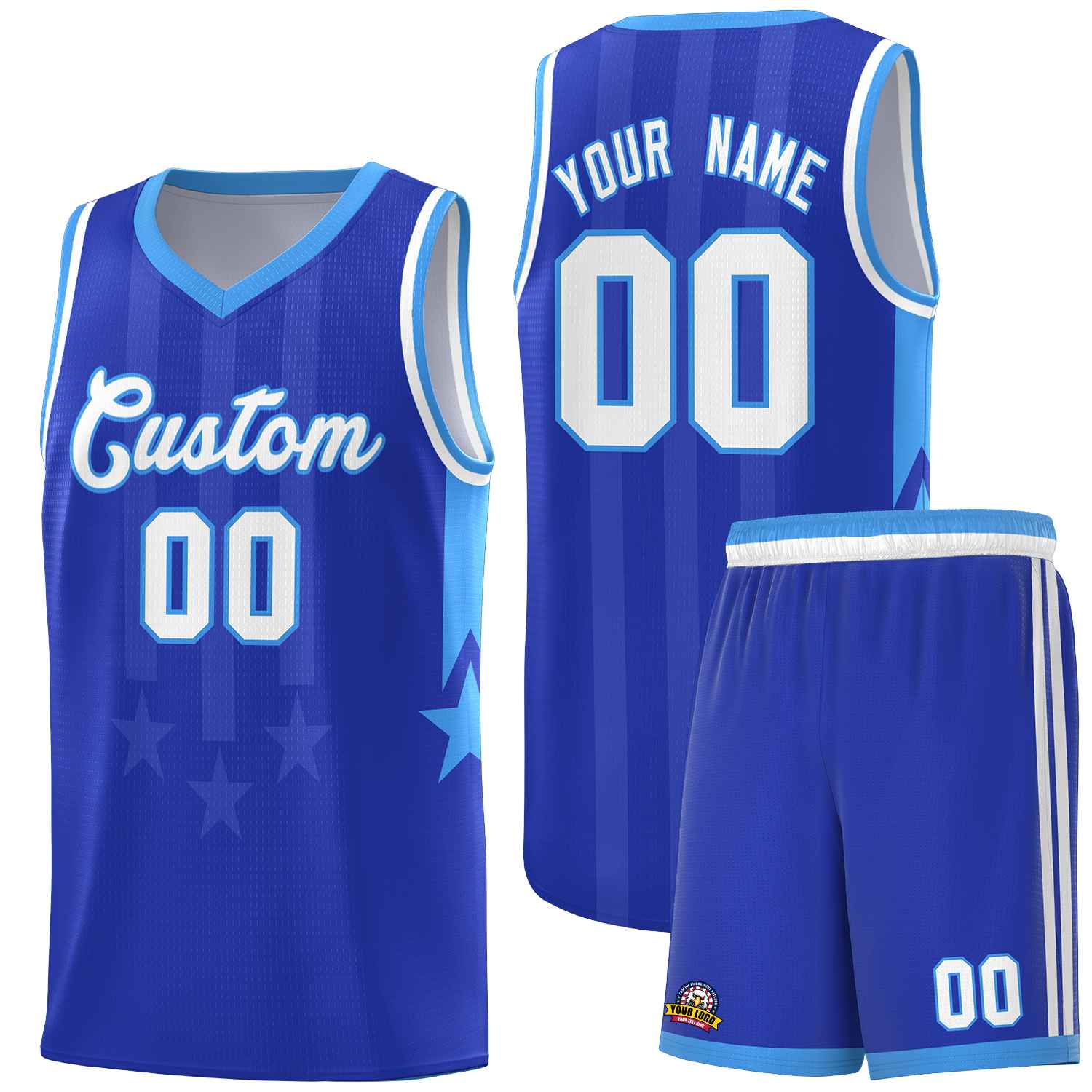 Custom Royal Powder Blue and White Gradient Star Graffiti Pattern Sports Uniform Basketball Jersey