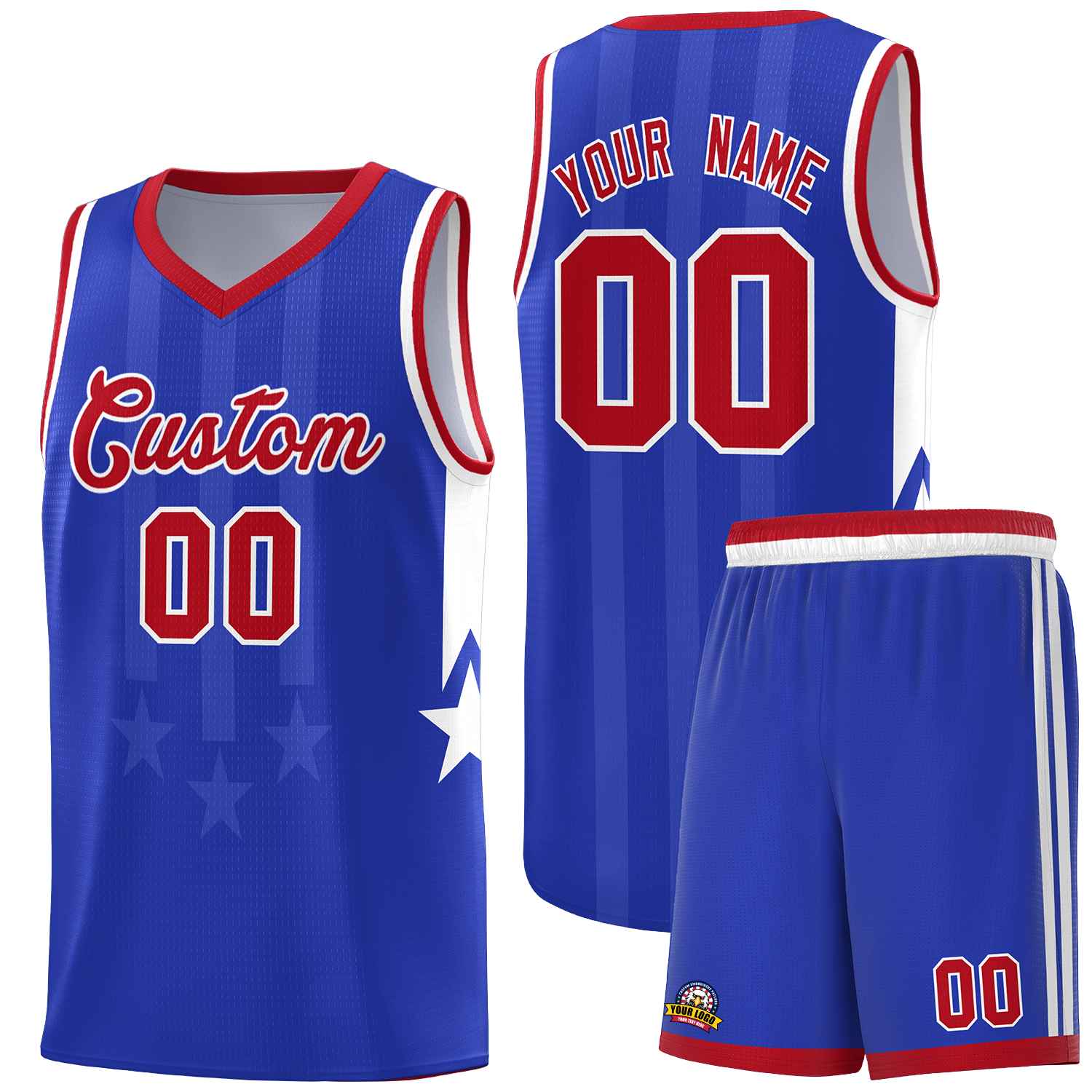 Custom Royal Red and White Gradient Star Graffiti Pattern Sports Uniform Basketball Jersey