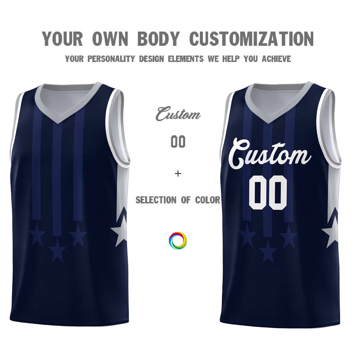 Custom Navy Gray and White Gradient Star Graffiti Pattern Sports Uniform Basketball Jersey
