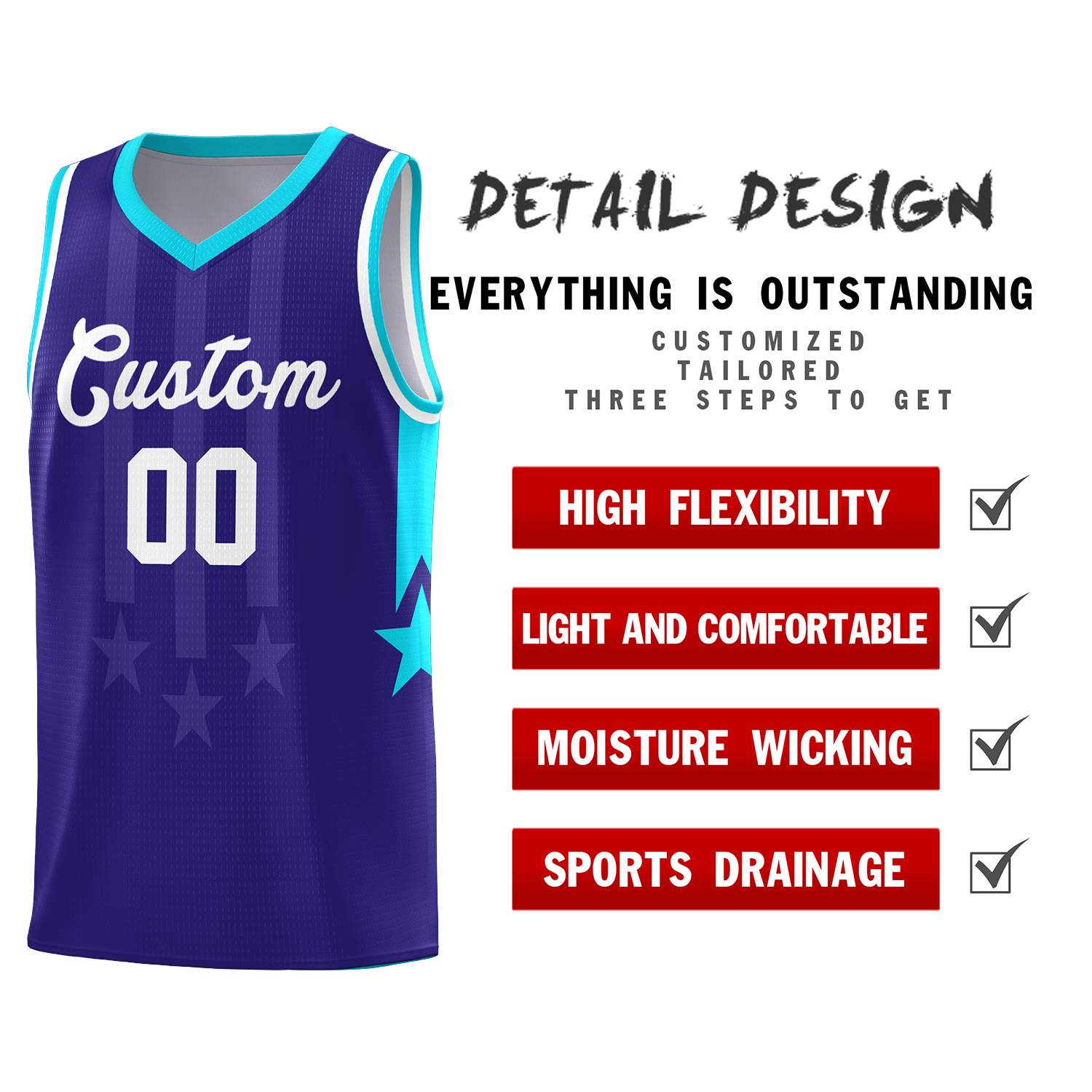 Custom Royal Sky Blue and White Gradient Star Graffiti Pattern Sports Uniform Basketball Jersey