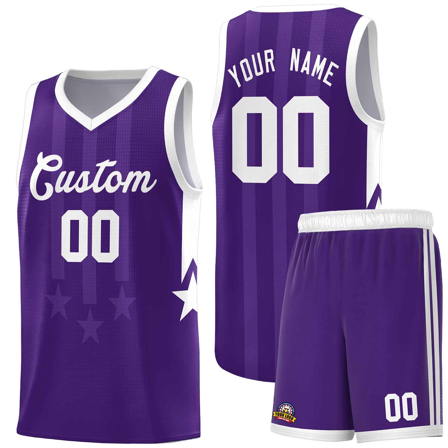 Custom Purple White and White Gradient Star Graffiti Pattern Sports Uniform Basketball Jersey