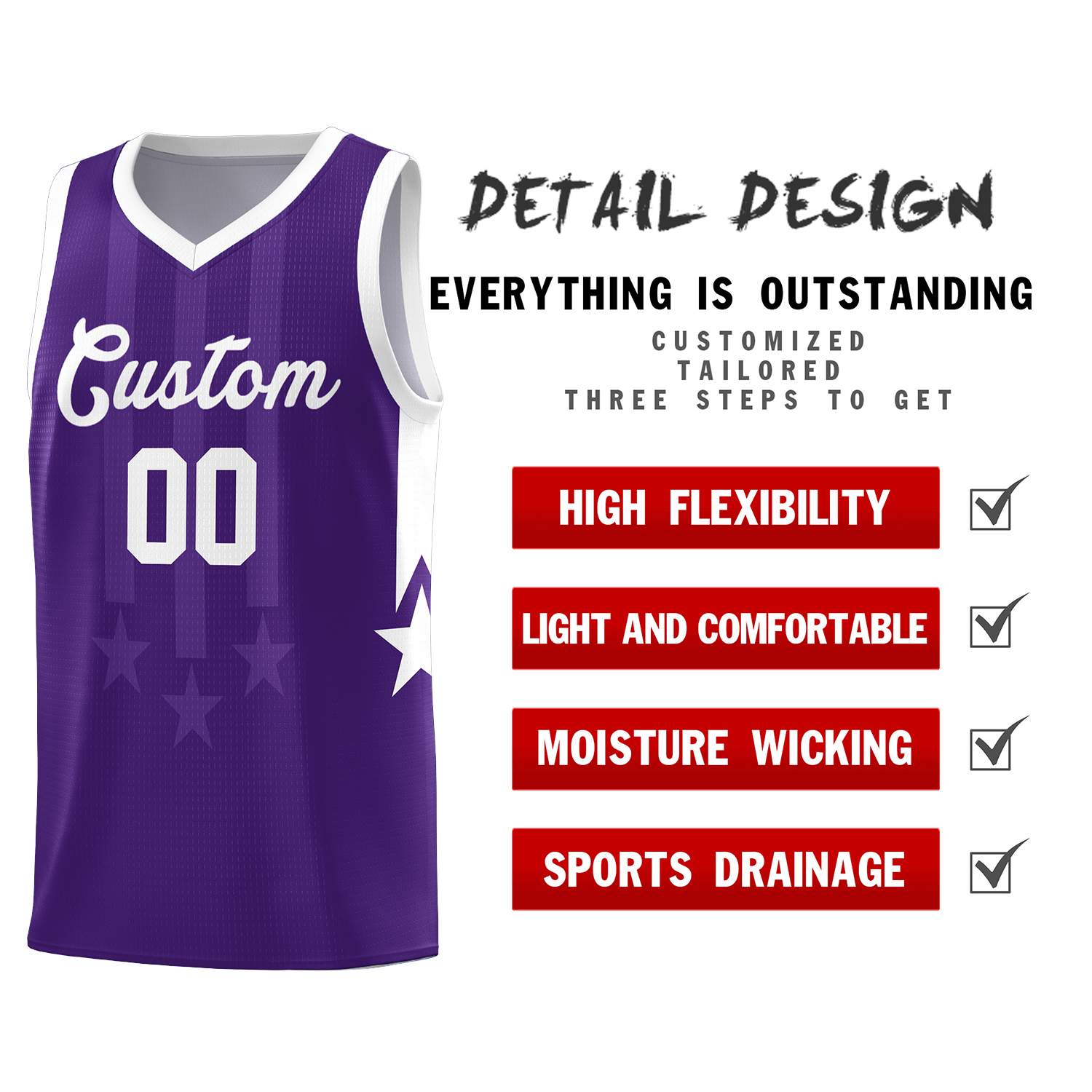Custom Purple White and White Gradient Star Graffiti Pattern Sports Uniform Basketball Jersey