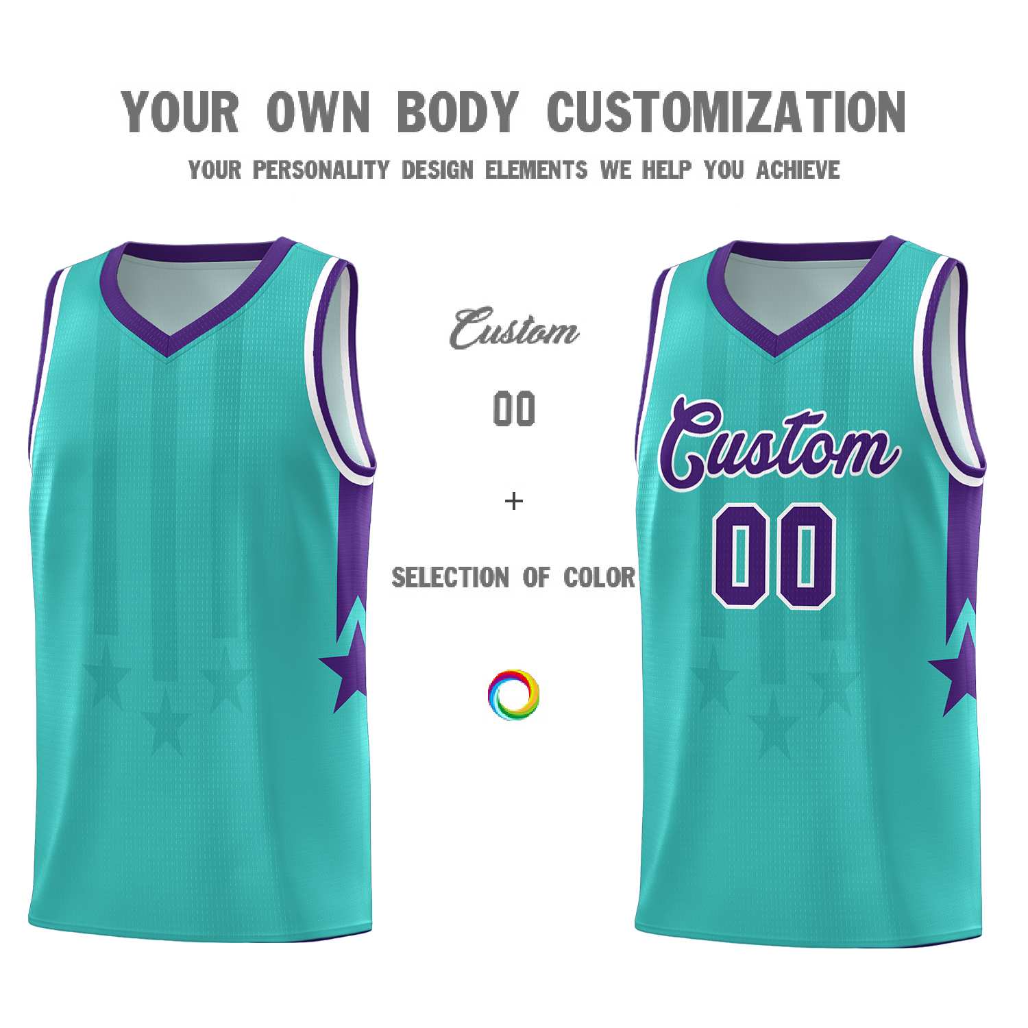 Custom Bright Green Purple and White Gradient Star Graffiti Pattern Sports Uniform Basketball Jersey