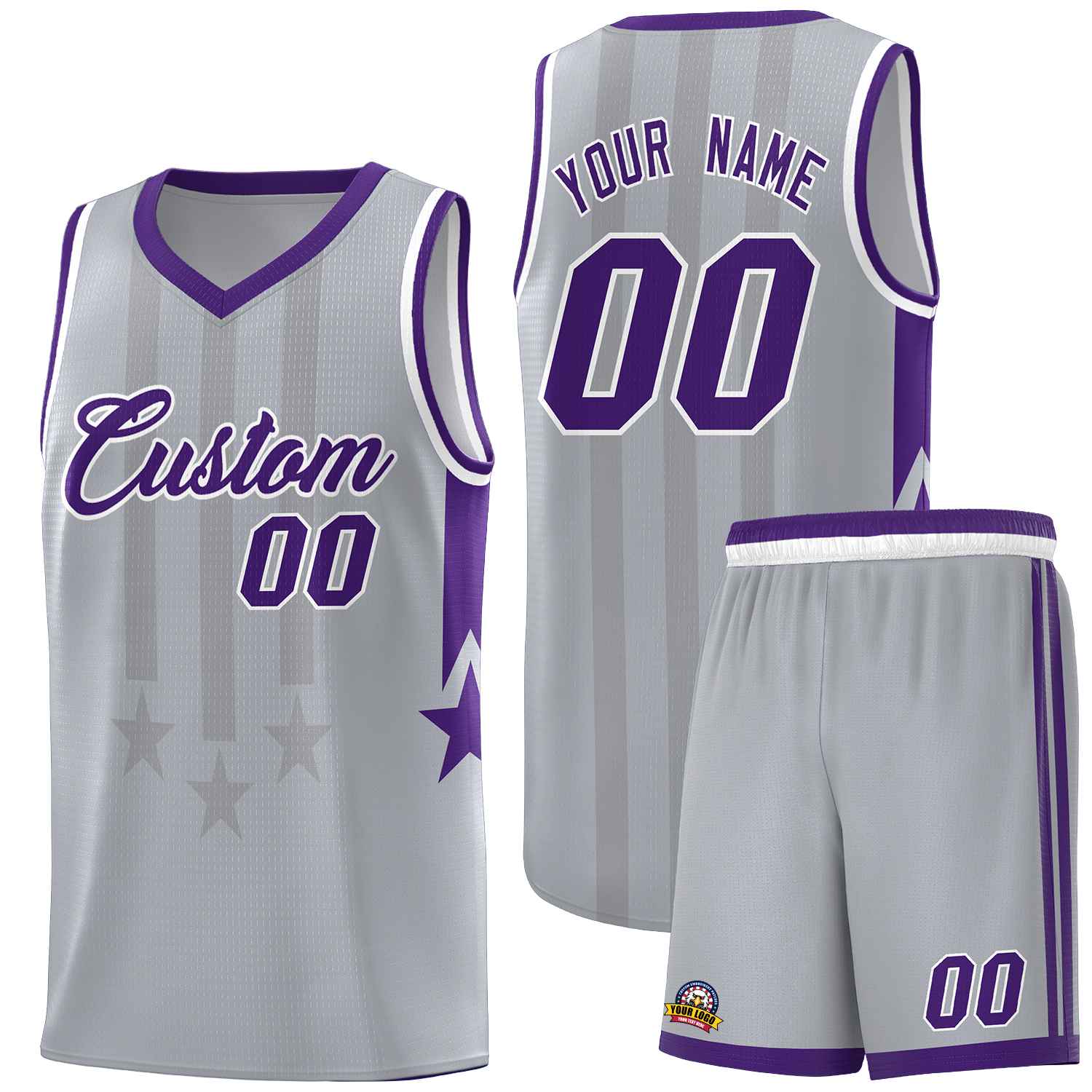 Custom Gray Purple and White Gradient Star Graffiti Pattern Sports Uniform Basketball Jersey